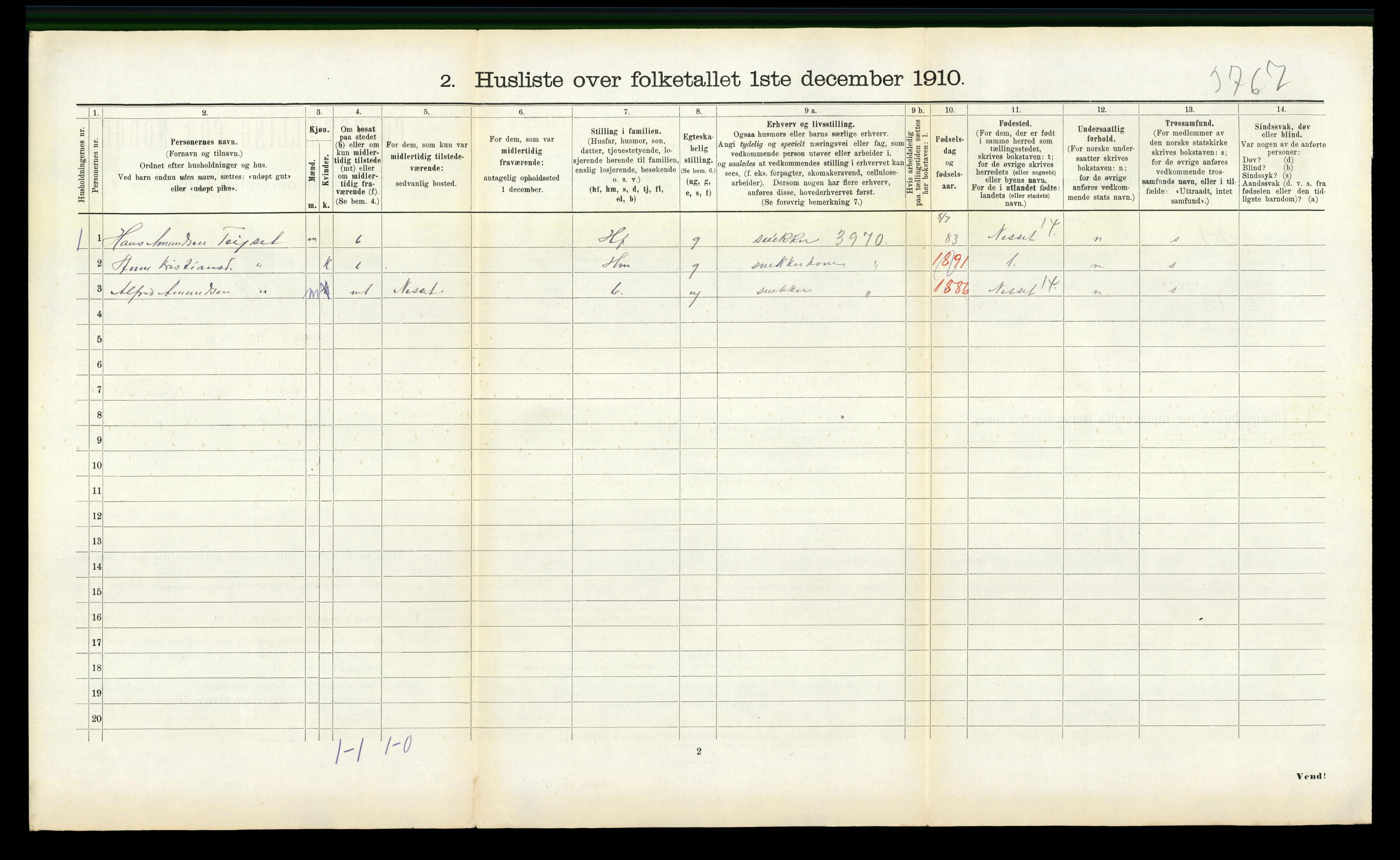 RA, 1910 census for Eresfjord og Vistdal, 1910, p. 158