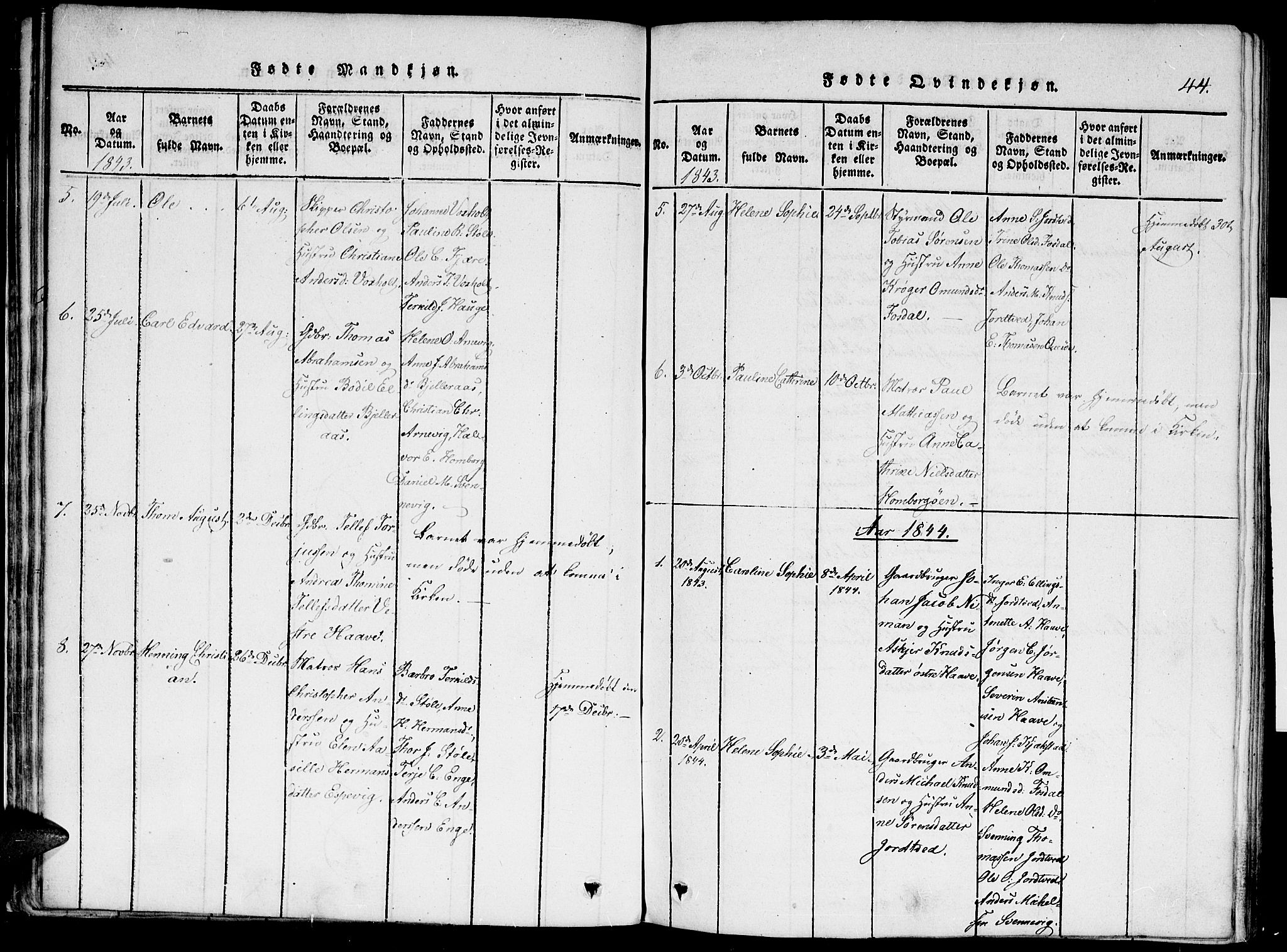 Hommedal sokneprestkontor, SAK/1111-0023/F/Fa/Faa/L0001: Parish register (official) no. A 1, 1816-1860, p. 44