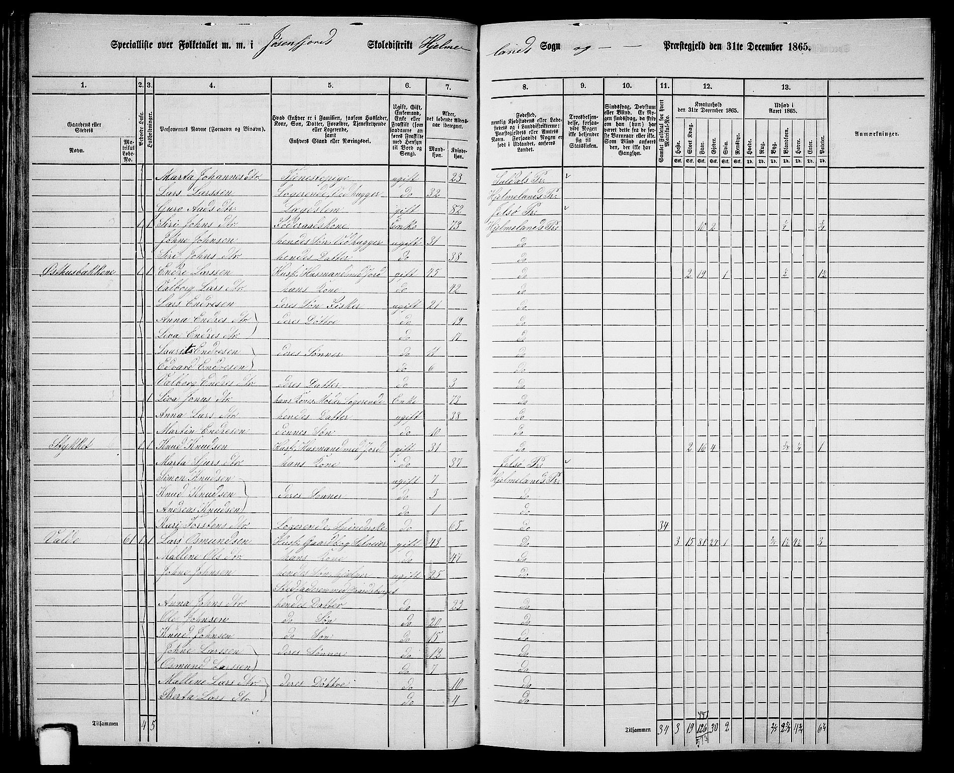 RA, 1865 census for Hjelmeland, 1865, p. 50