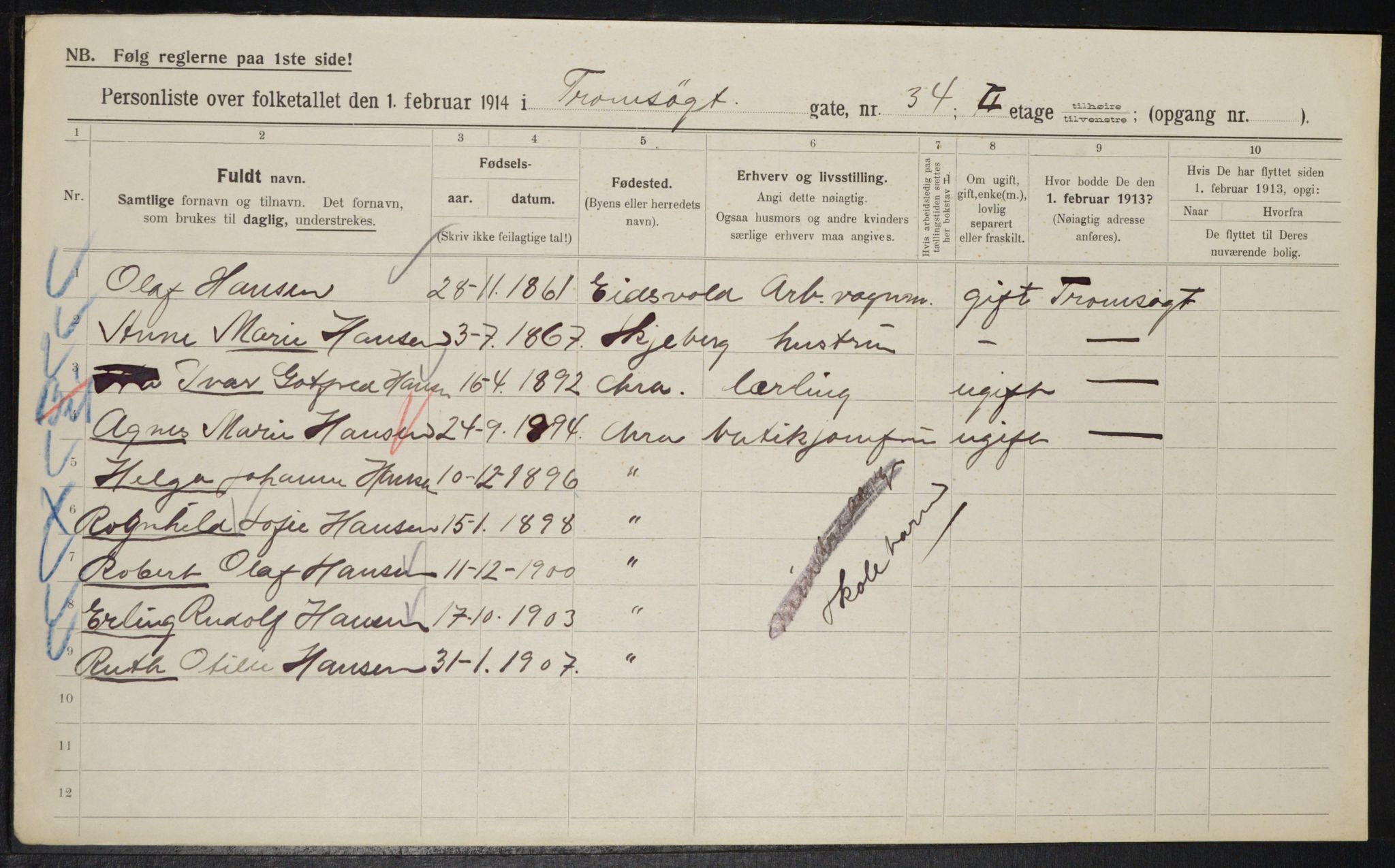 OBA, Municipal Census 1914 for Kristiania, 1914, p. 116810