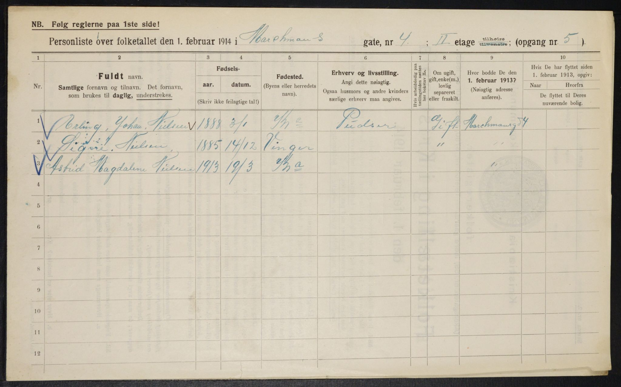 OBA, Municipal Census 1914 for Kristiania, 1914, p. 64803