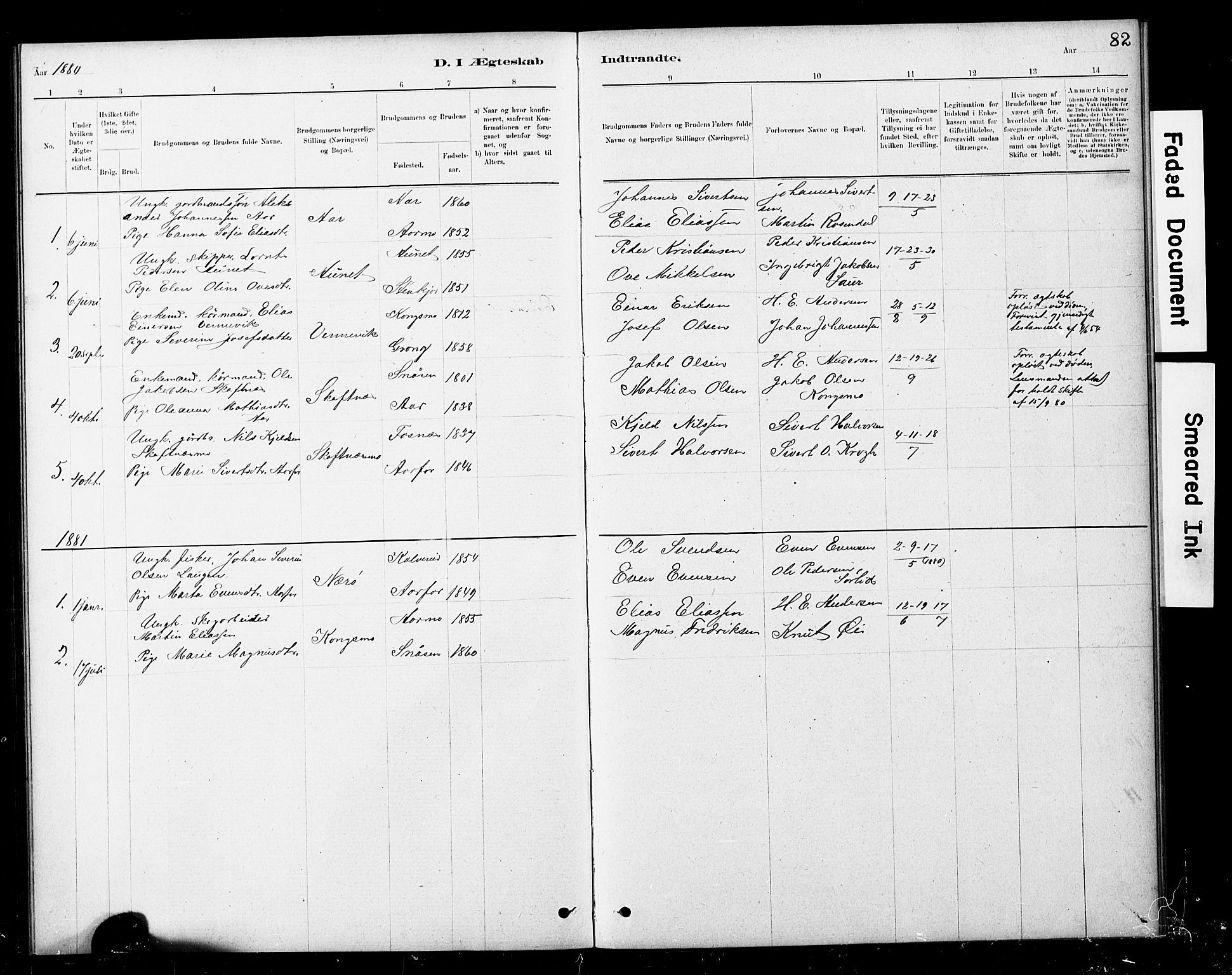 Ministerialprotokoller, klokkerbøker og fødselsregistre - Nord-Trøndelag, SAT/A-1458/783/L0661: Parish register (copy) no. 783C01, 1878-1893, p. 82