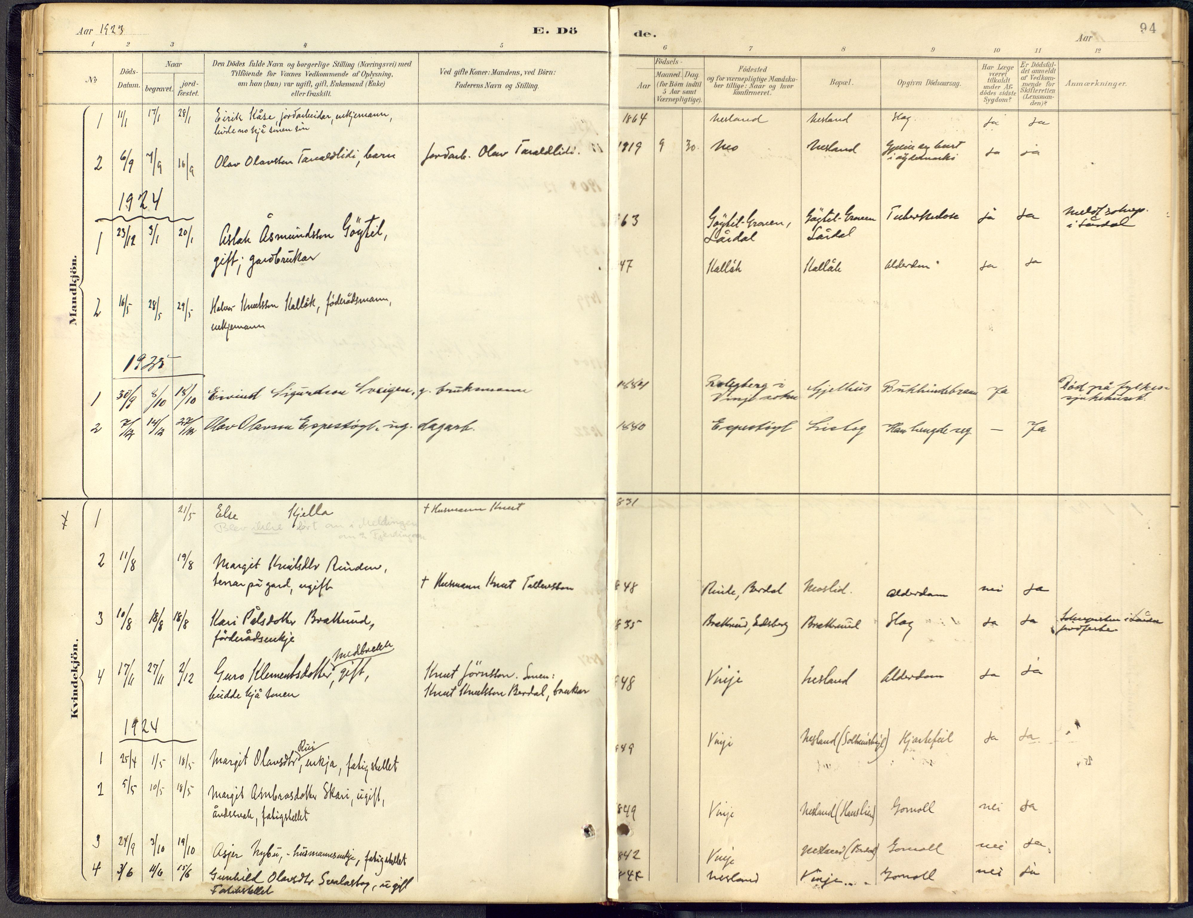 Vinje kirkebøker, SAKO/A-312/F/Fb/L0002: Parish register (official) no. II 2, 1887-1925, p. 94