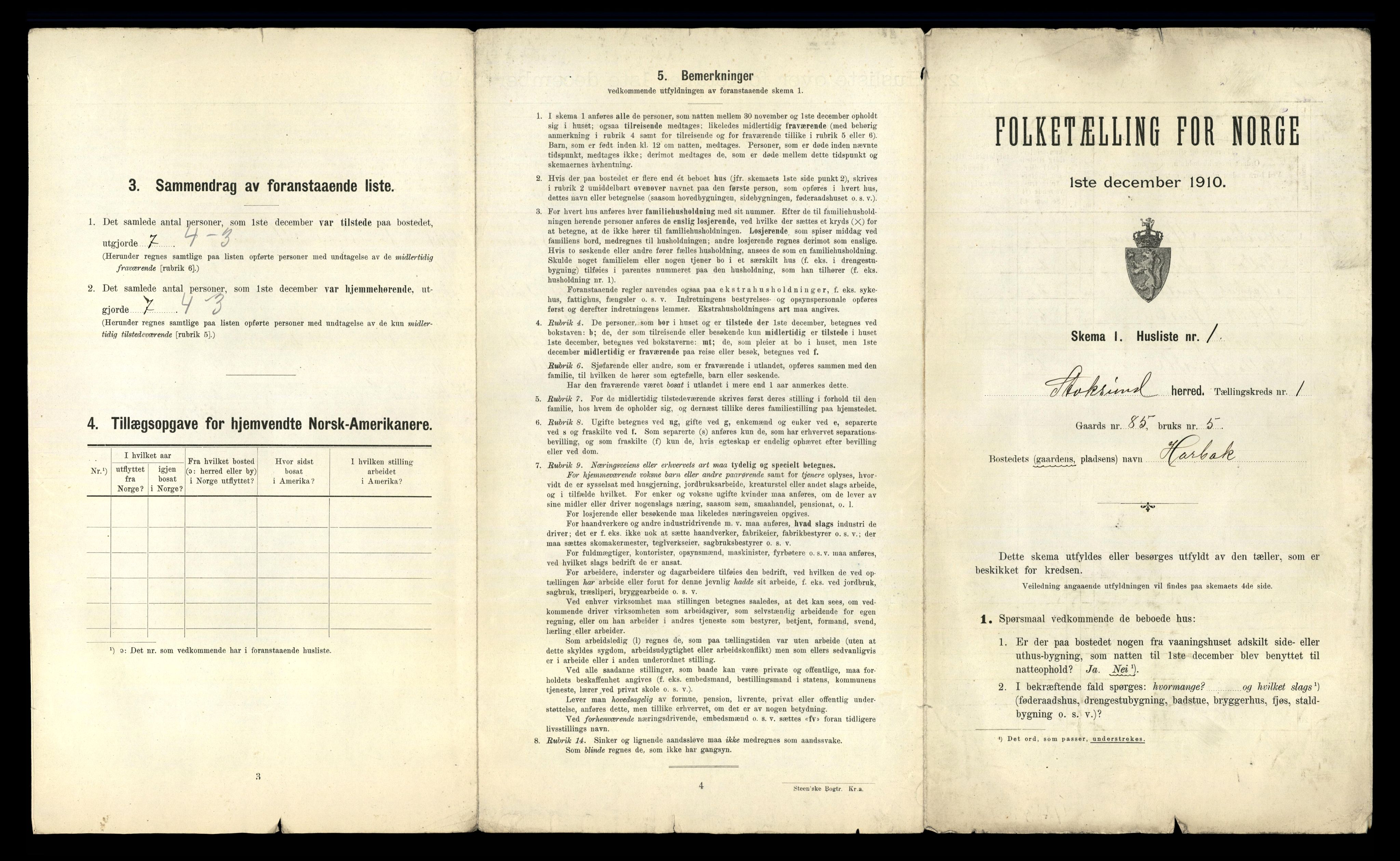 RA, 1910 census for Stoksund, 1910, p. 20