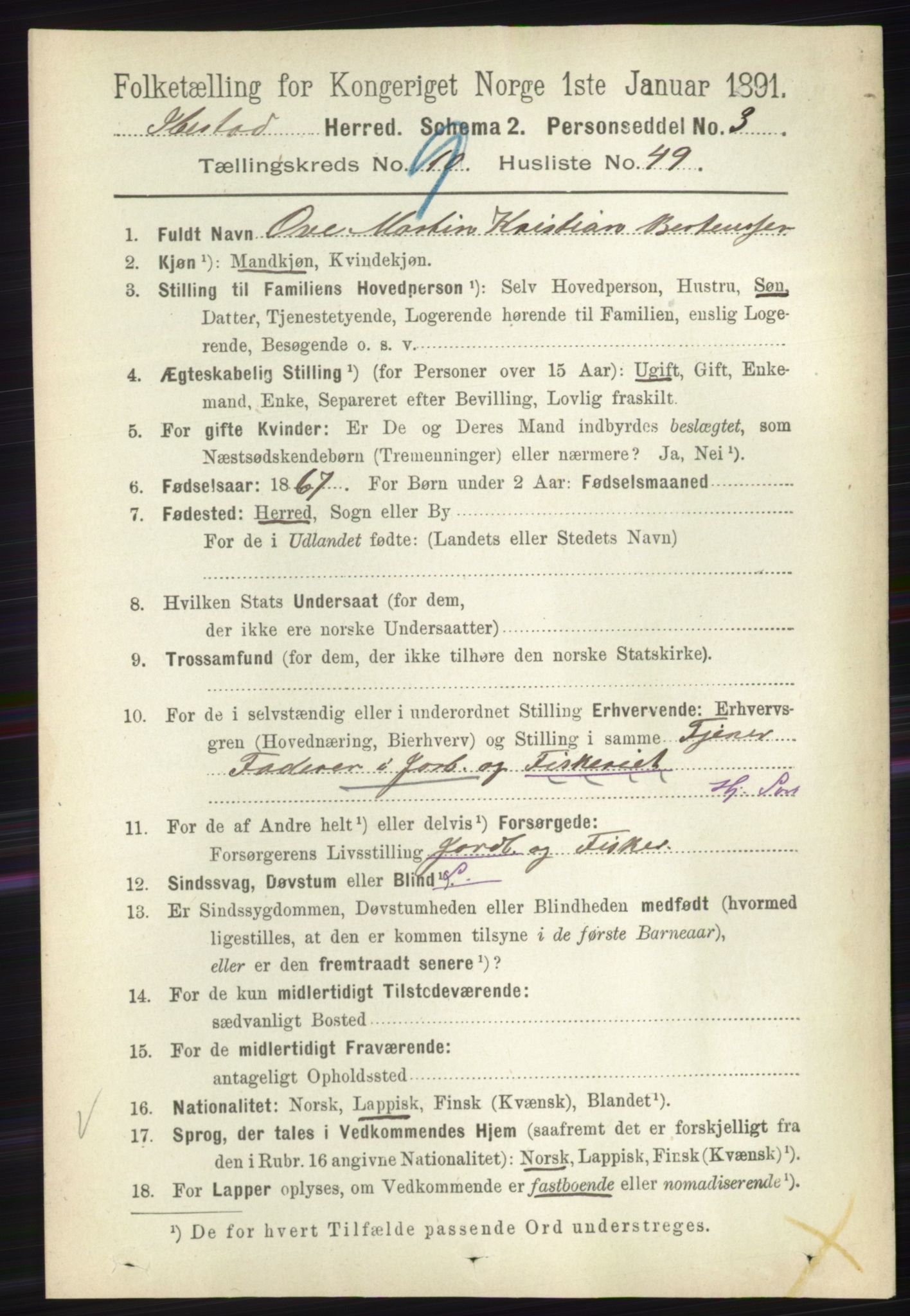 RA, 1891 census for 1917 Ibestad, 1891, p. 6279