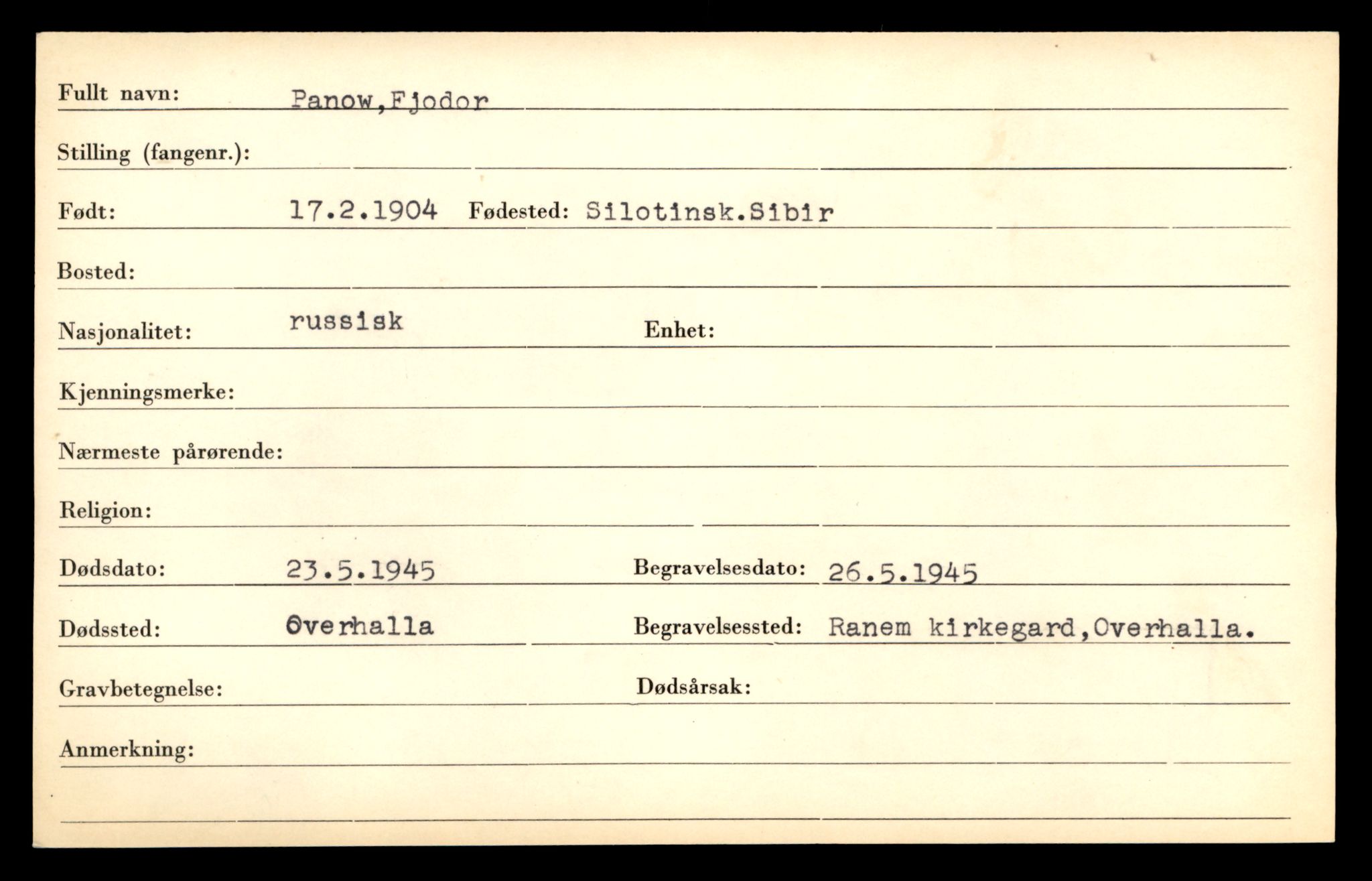 Distriktskontoret for krigsgraver, SAT/A-5030/E/L0005: Kasett/kartotek over falne Britiske og tyske solater, samt andre nasjoners krigsgraver, 1945, p. 659