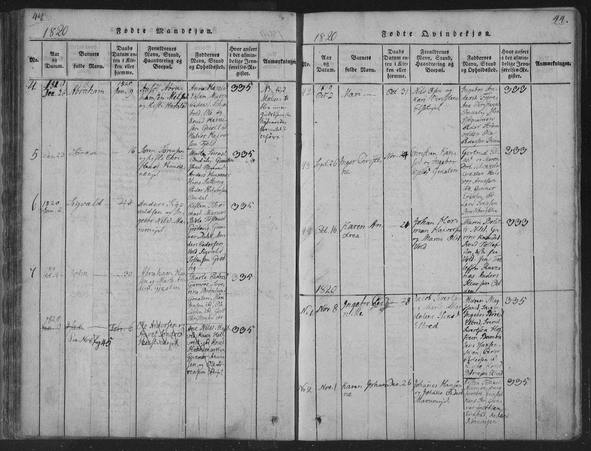 Solum kirkebøker, SAKO/A-306/F/Fa/L0004: Parish register (official) no. I 4, 1814-1833, p. 44