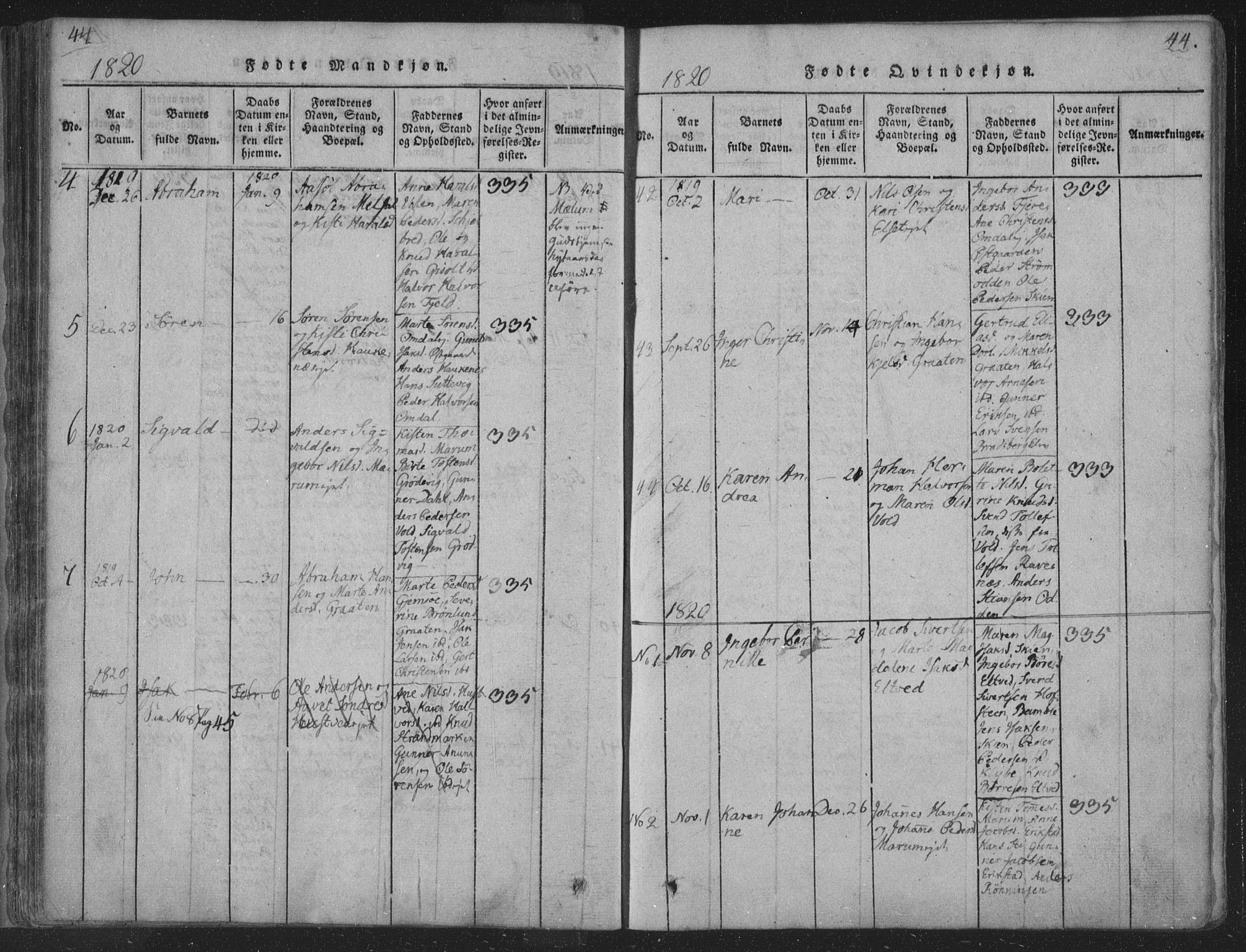 Solum kirkebøker, AV/SAKO-A-306/F/Fa/L0004: Parish register (official) no. I 4, 1814-1833, p. 44