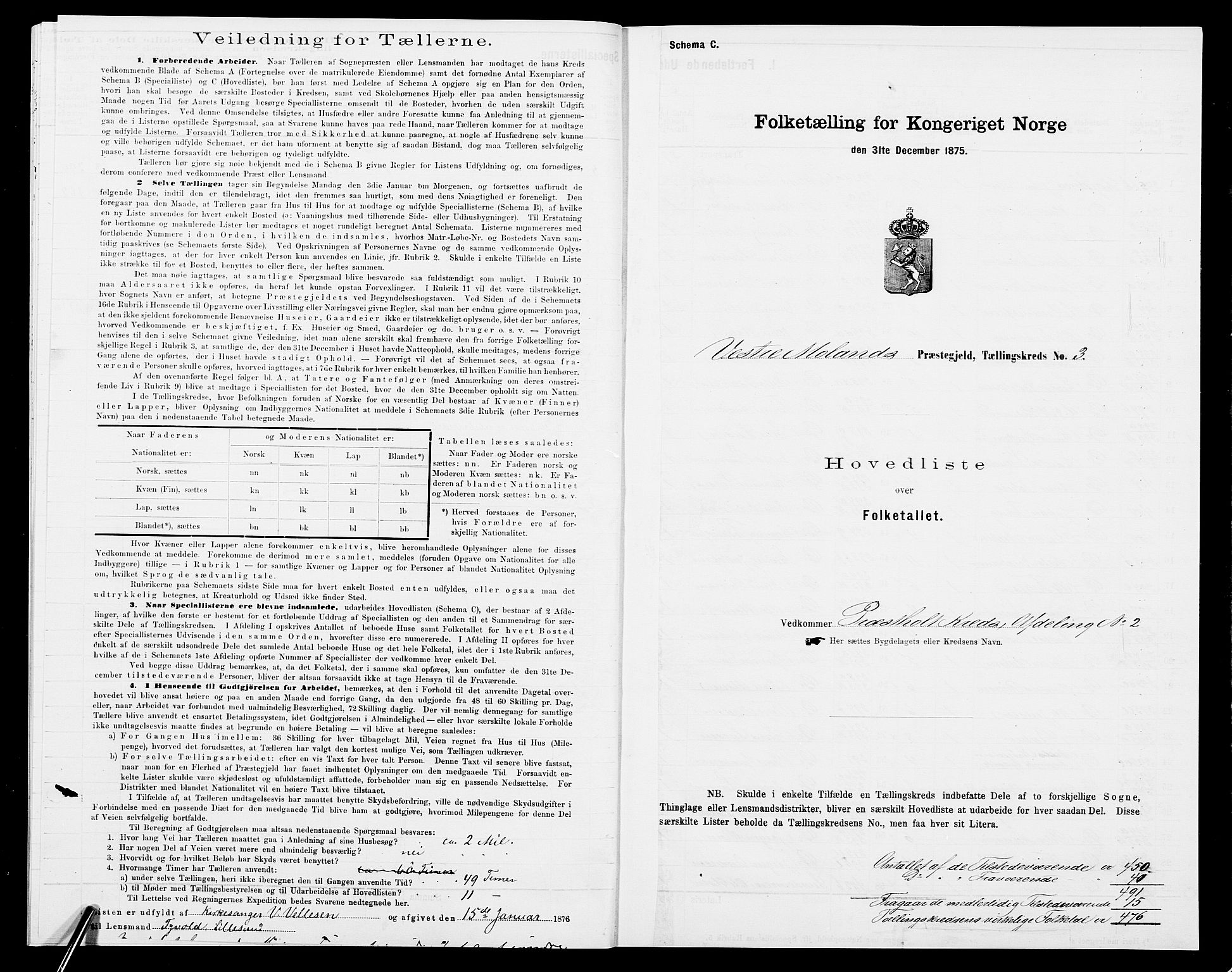 SAK, 1875 census for 0926L Vestre Moland/Vestre Moland, 1875, p. 23