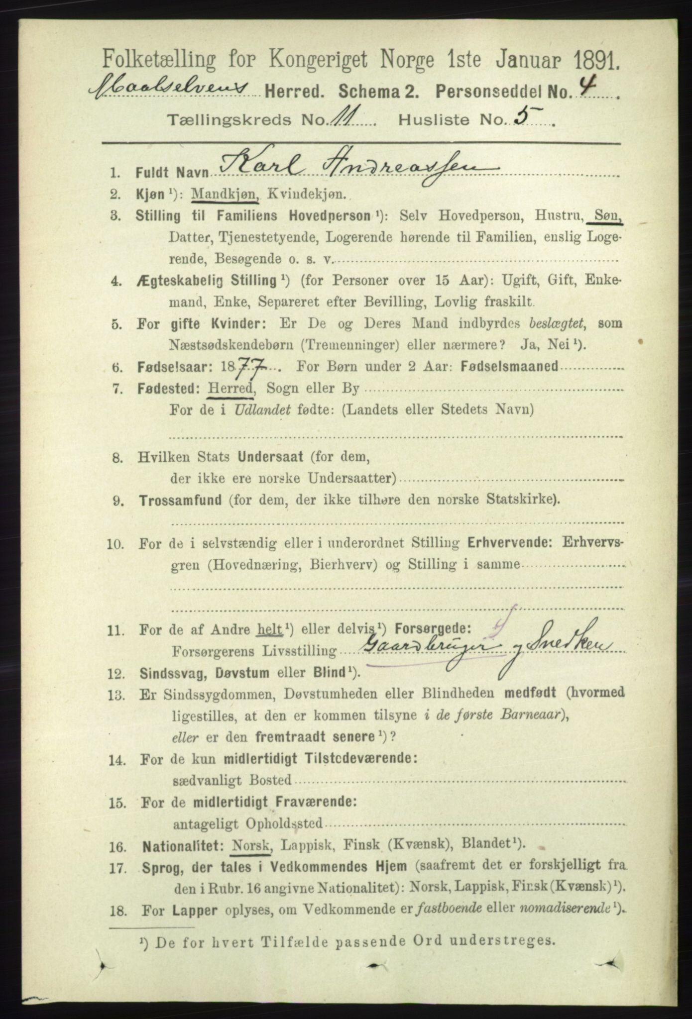 RA, 1891 census for 1924 Målselv, 1891, p. 3305