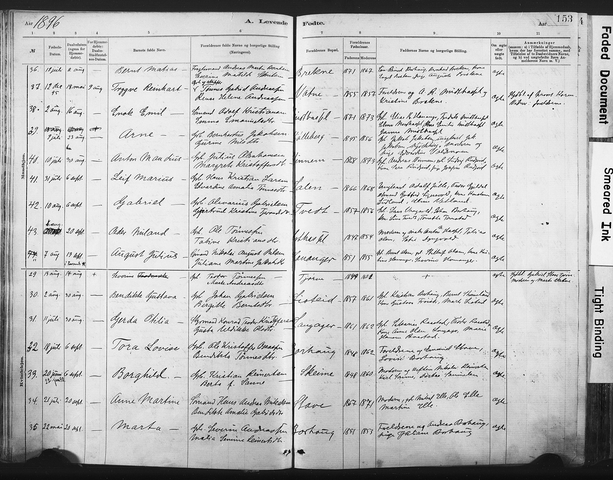 Lista sokneprestkontor, AV/SAK-1111-0027/F/Fa/L0012: Parish register (official) no. A 12, 1879-1903, p. 153