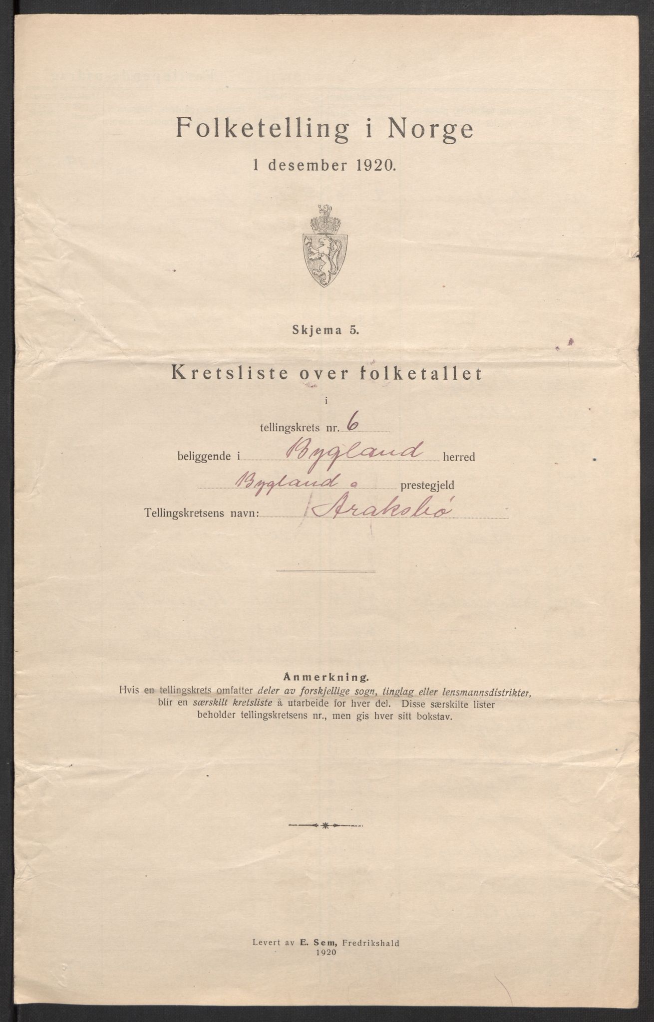 SAK, 1920 census for Bygland, 1920, p. 30