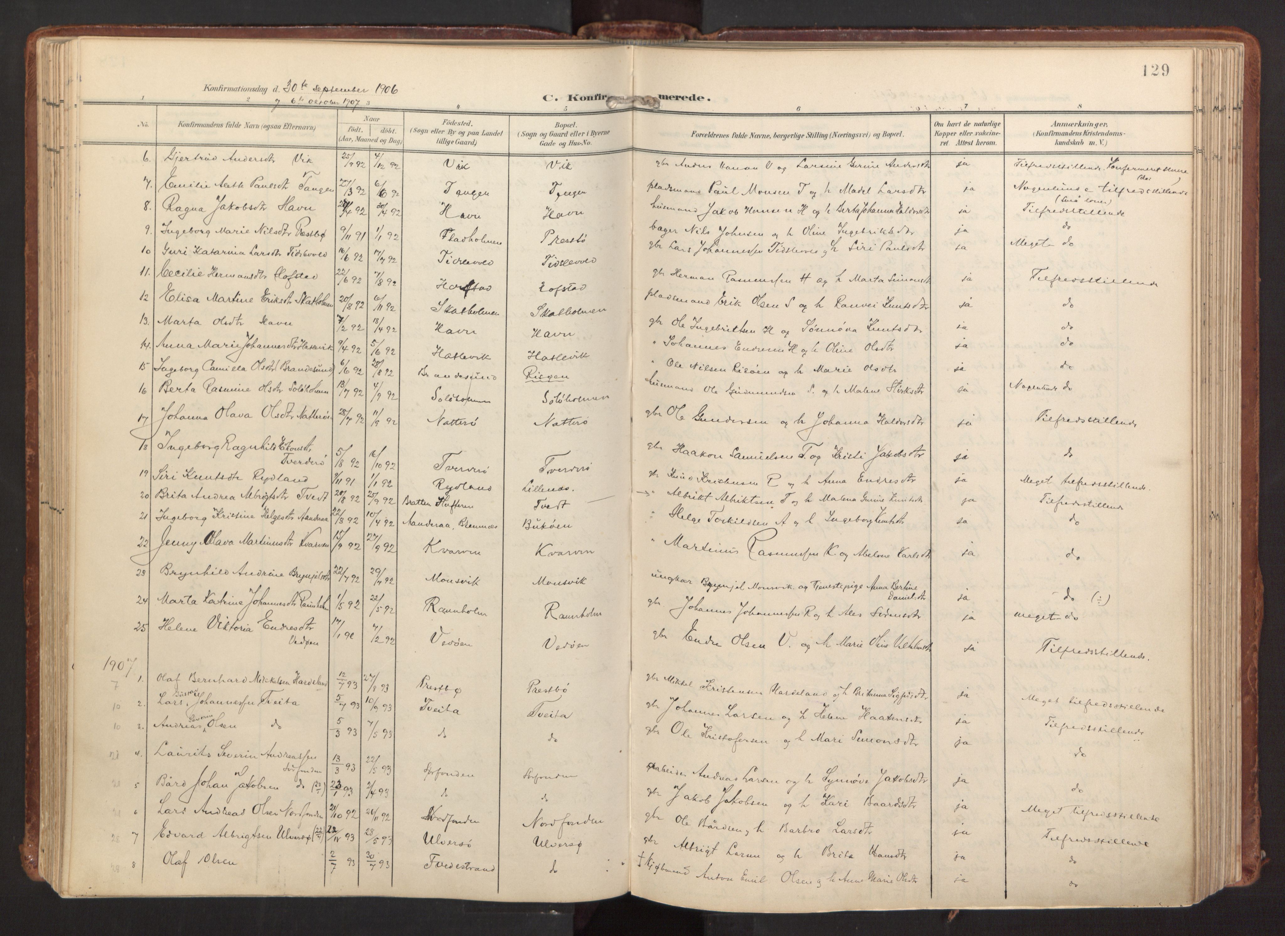 Fitjar sokneprestembete, SAB/A-99926: Parish register (official) no. A 3, 1900-1918, p. 129