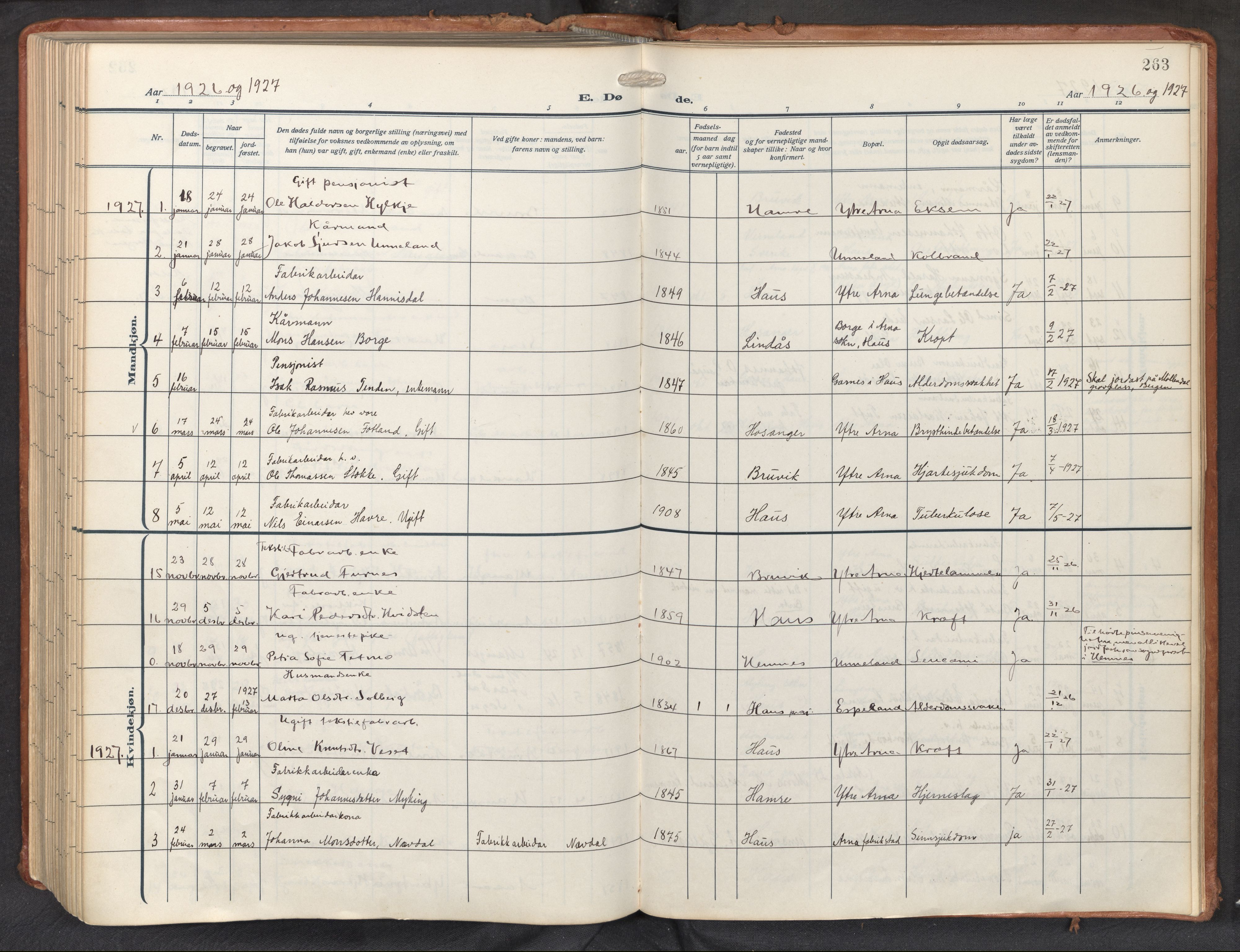 Haus sokneprestembete, AV/SAB-A-75601/H/Haa: Parish register (official) no. D 3, 1912-1927, p. 263