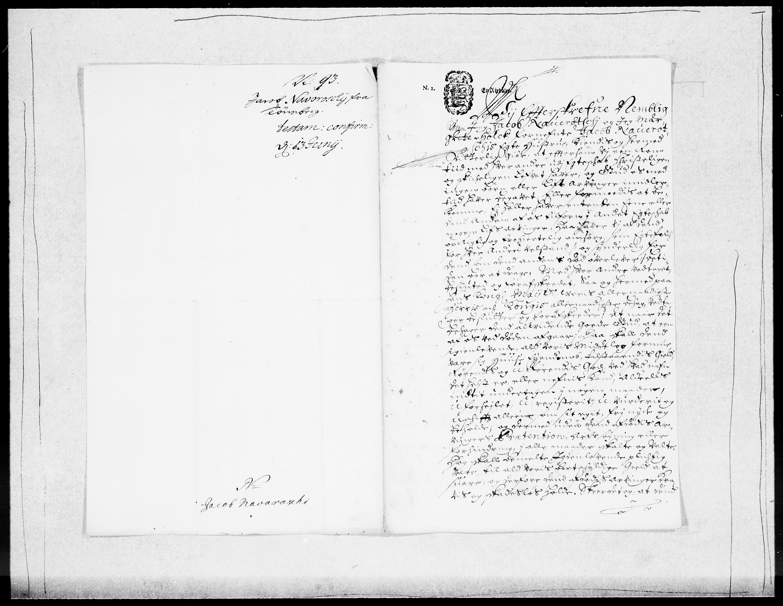 Danske Kanselli 1572-1799, RA/EA-3023/F/Fc/Fcc/Fcca/L0046: Norske innlegg 1572-1799, 1693-1695, p. 3
