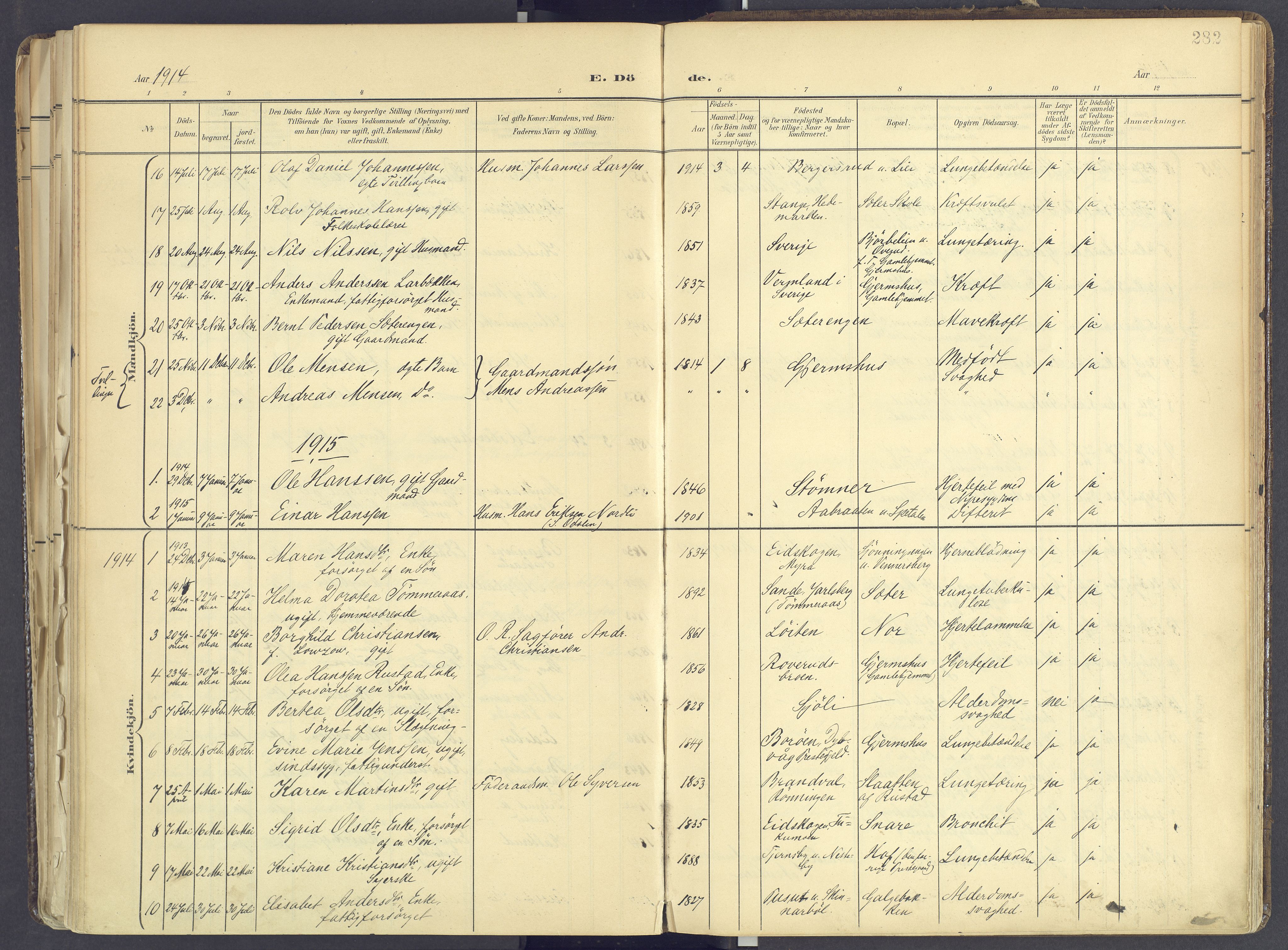 Vinger prestekontor, AV/SAH-PREST-024/H/Ha/Haa/L0017: Parish register (official) no. 17, 1901-1927, p. 282