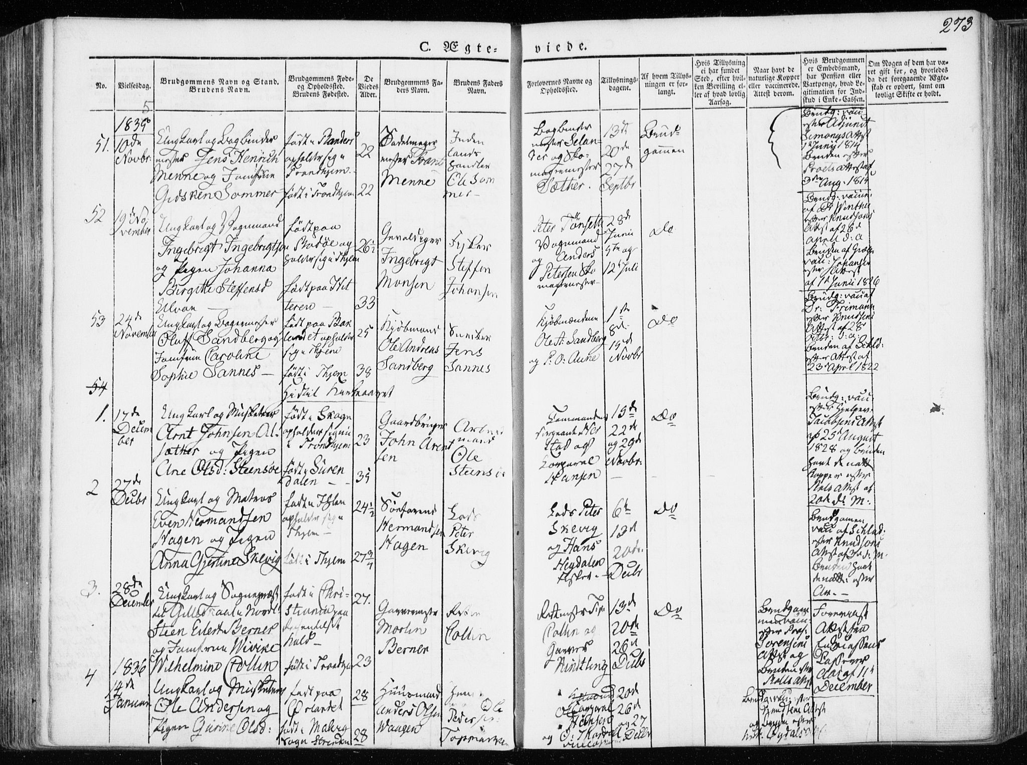 Ministerialprotokoller, klokkerbøker og fødselsregistre - Sør-Trøndelag, SAT/A-1456/601/L0047: Parish register (official) no. 601A15, 1831-1839, p. 273