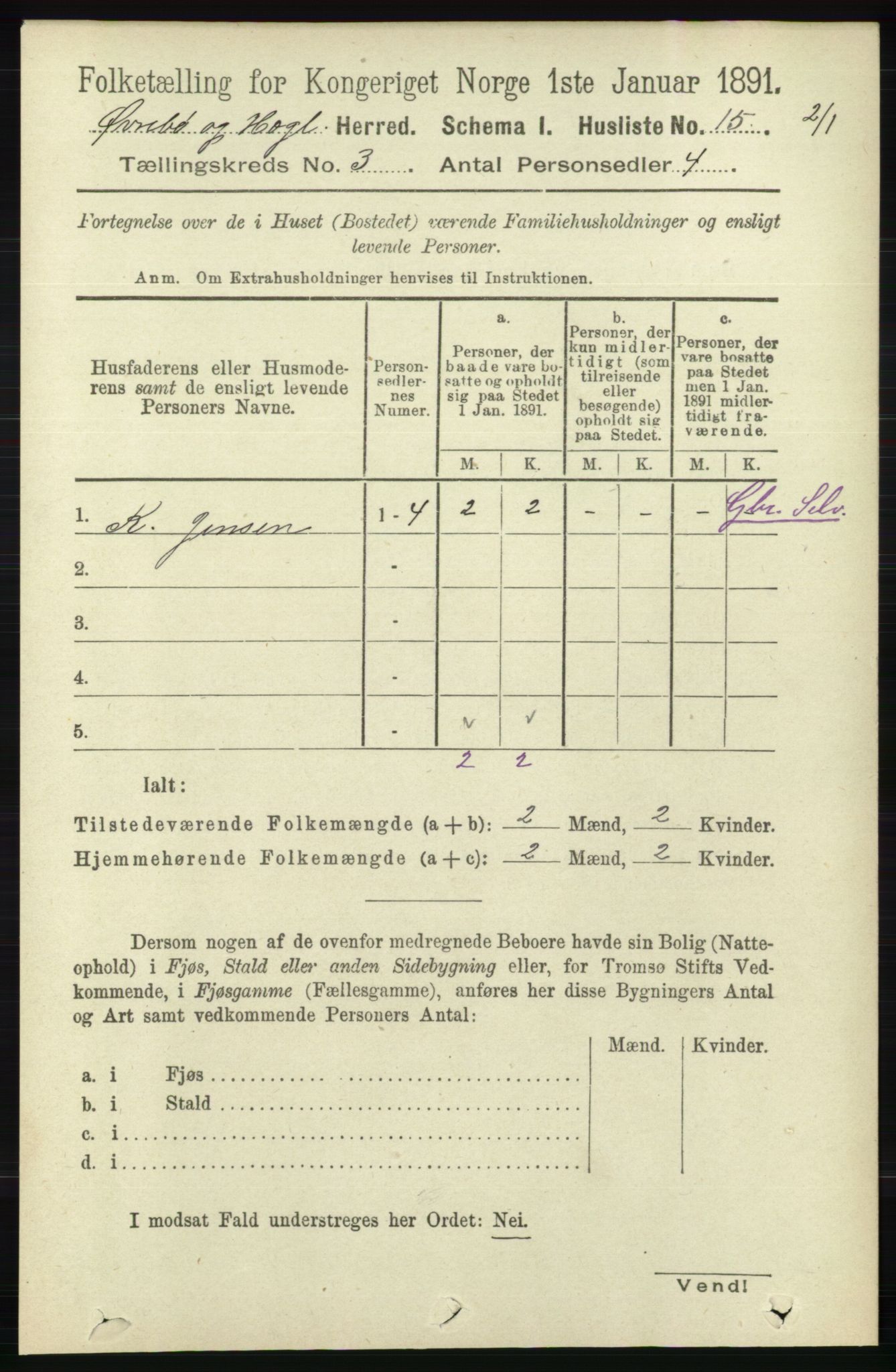 RA, 1891 census for 1016 Øvrebø og Hægeland, 1891, p. 513