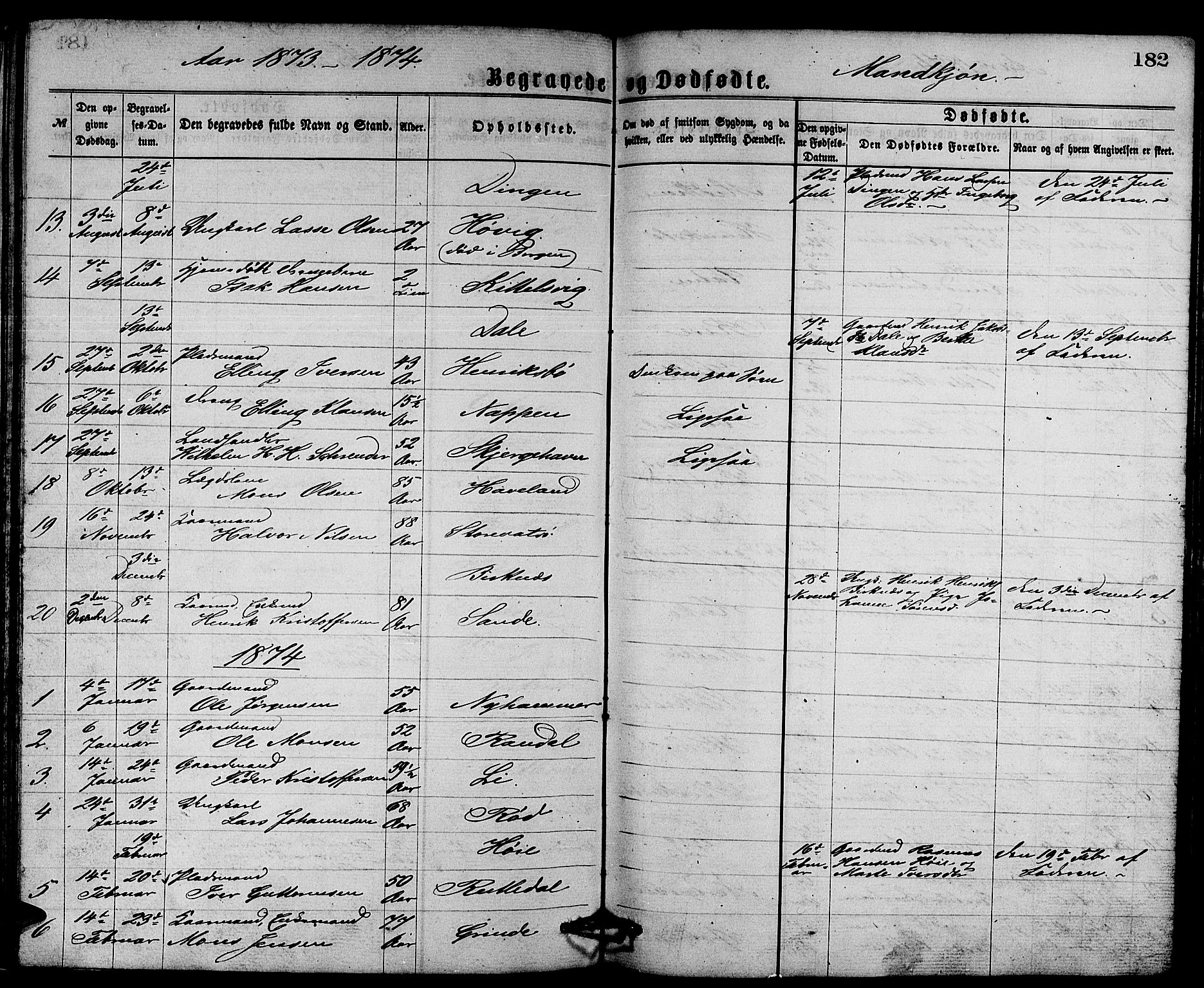 Gulen sokneprestembete, AV/SAB-A-80201/H/Hab/Habb/L0002: Parish register (copy) no. B 2, 1867-1883, p. 182