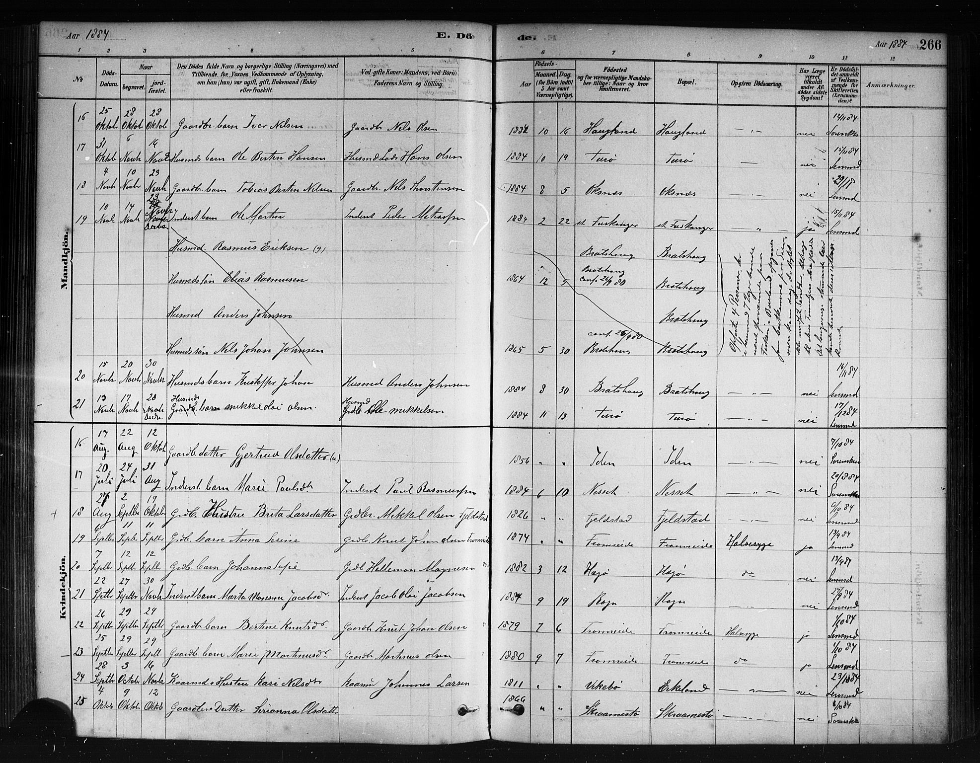 Herdla Sokneprestembete, AV/SAB-A-75701/H/Haa: Parish register (official) no. A 3, 1878-1890, p. 266