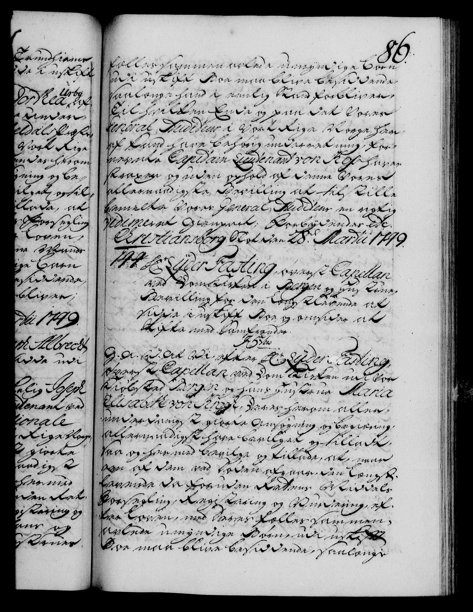 Danske Kanselli 1572-1799, AV/RA-EA-3023/F/Fc/Fca/Fcaa/L0036: Norske registre, 1749-1750, p. 86a