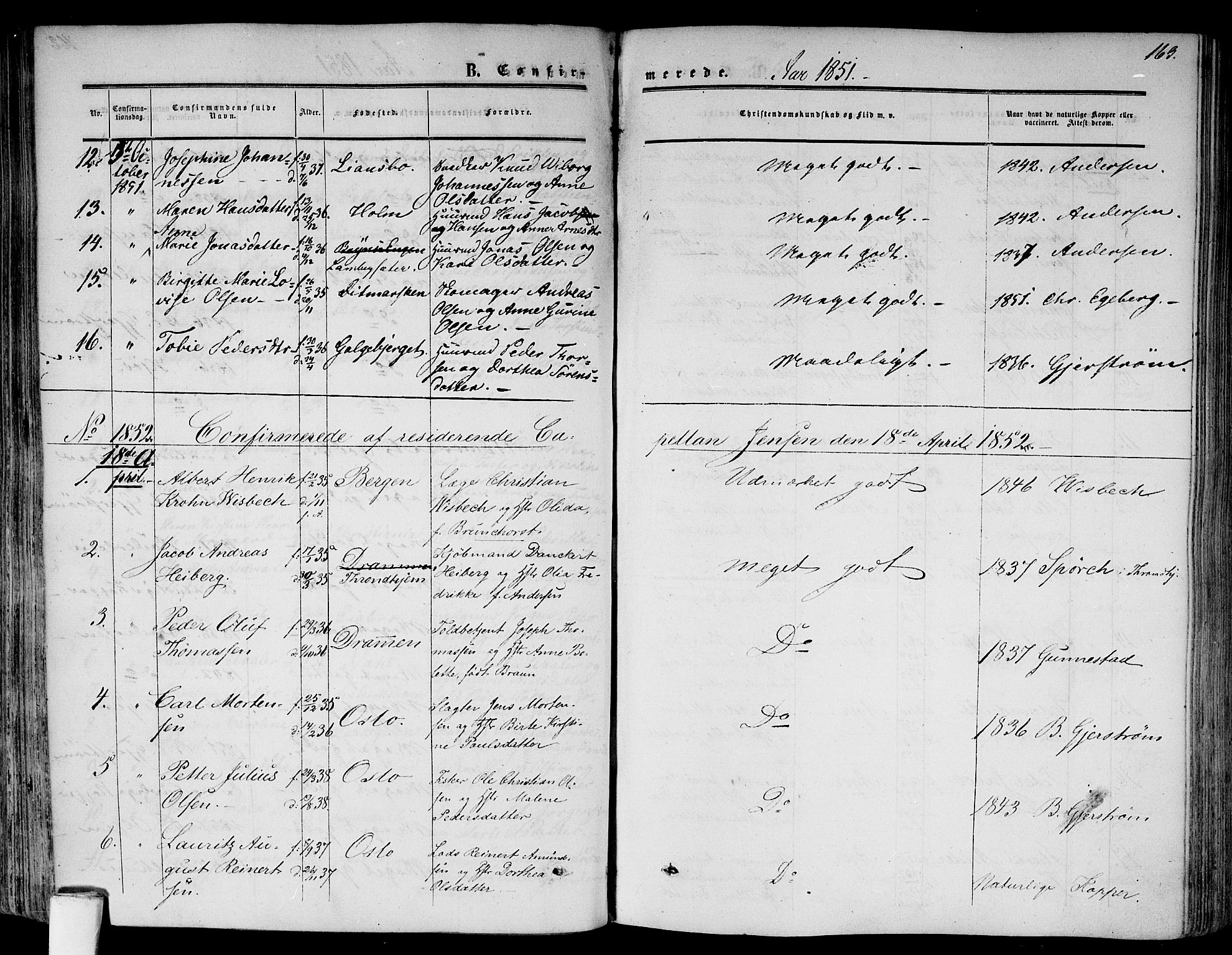 Gamlebyen prestekontor Kirkebøker, AV/SAO-A-10884/F/Fa/L0004: Parish register (official) no. 4, 1850-1857, p. 163