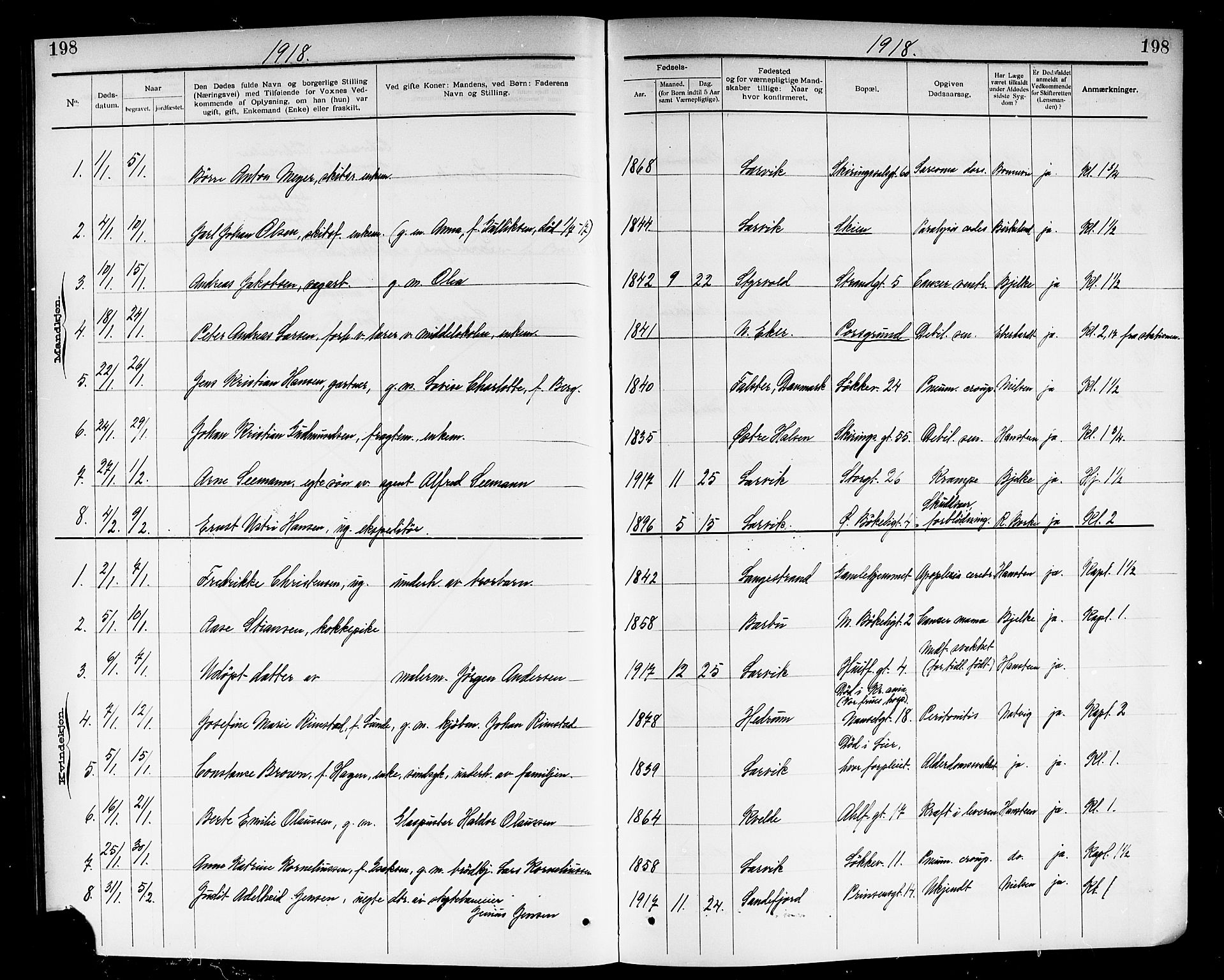 Larvik kirkebøker, SAKO/A-352/G/Ga/L0007: Parish register (copy) no. I 7, 1888-1918, p. 198