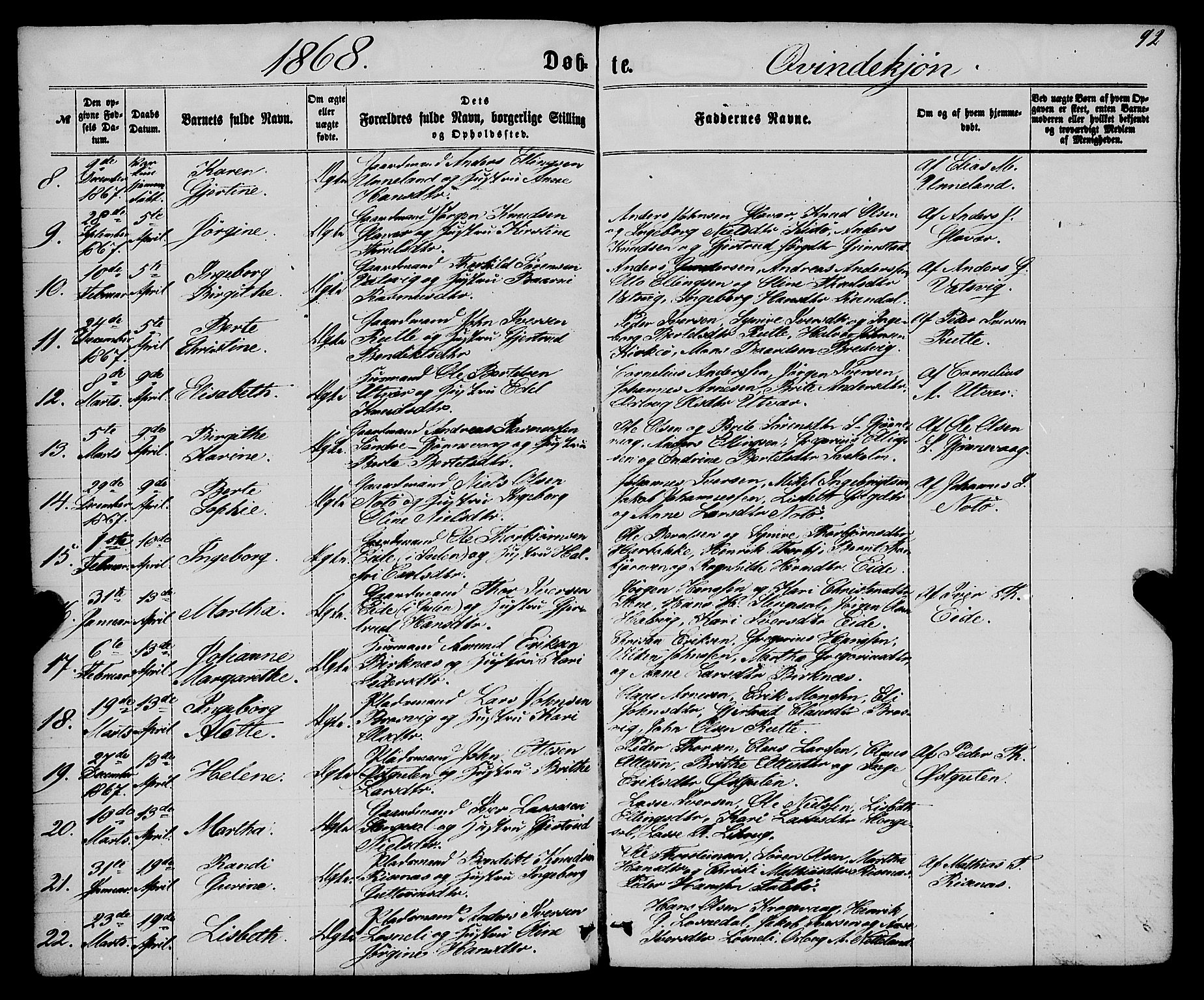 Gulen sokneprestembete, AV/SAB-A-80201/H/Haa/Haaa/L0022: Parish register (official) no. A 22, 1859-1869, p. 92