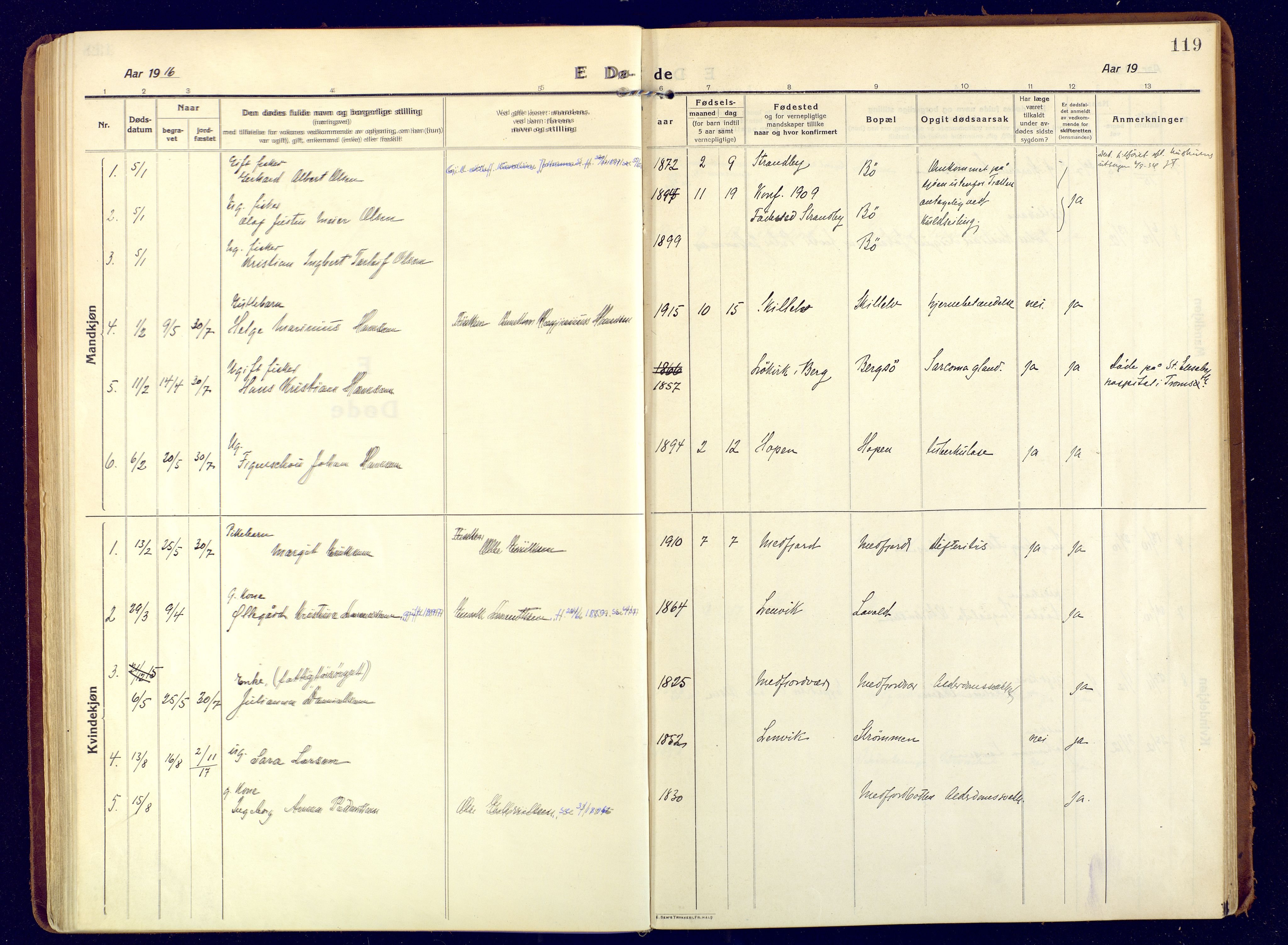 Berg sokneprestkontor, SATØ/S-1318/G/Ga/Gaa: Parish register (official) no. 9, 1916-1928, p. 119