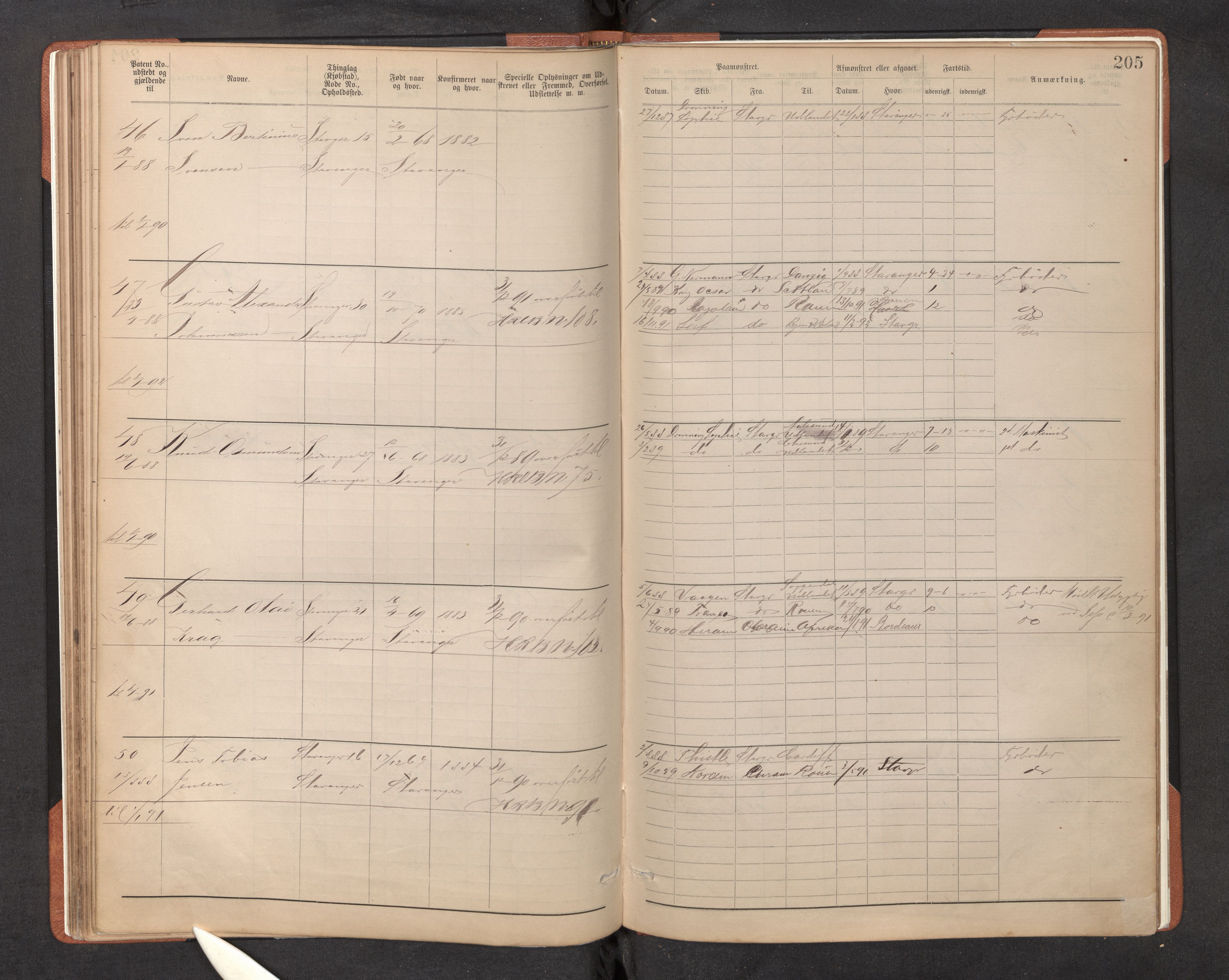 Innrulleringssjefen i Bergen, SAB/A-100050/F/Fb/L0014: Sjøfarts-annotasjonsrulle for maskinister og fyrbøtere, Bergen, Stavanger og Haugesund krets, 1883-1888