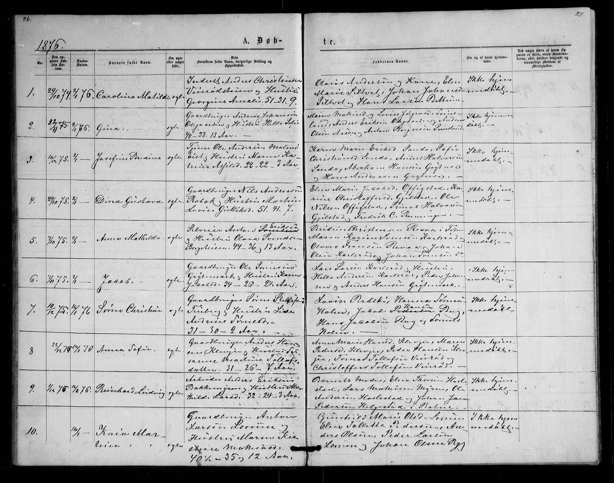 Våle kirkebøker, AV/SAKO-A-334/G/Ga/L0004a: Parish register (copy) no. I 4, 1874-1893, p. 26-27