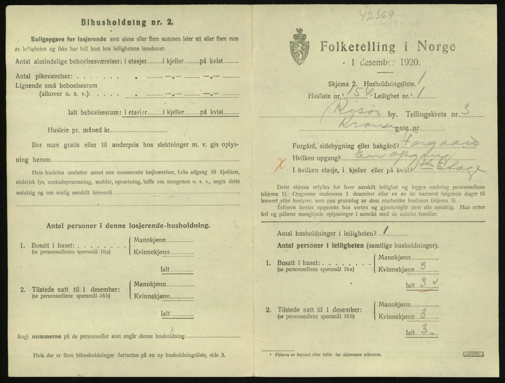 SAK, 1920 census for Risør, 1920, p. 2951