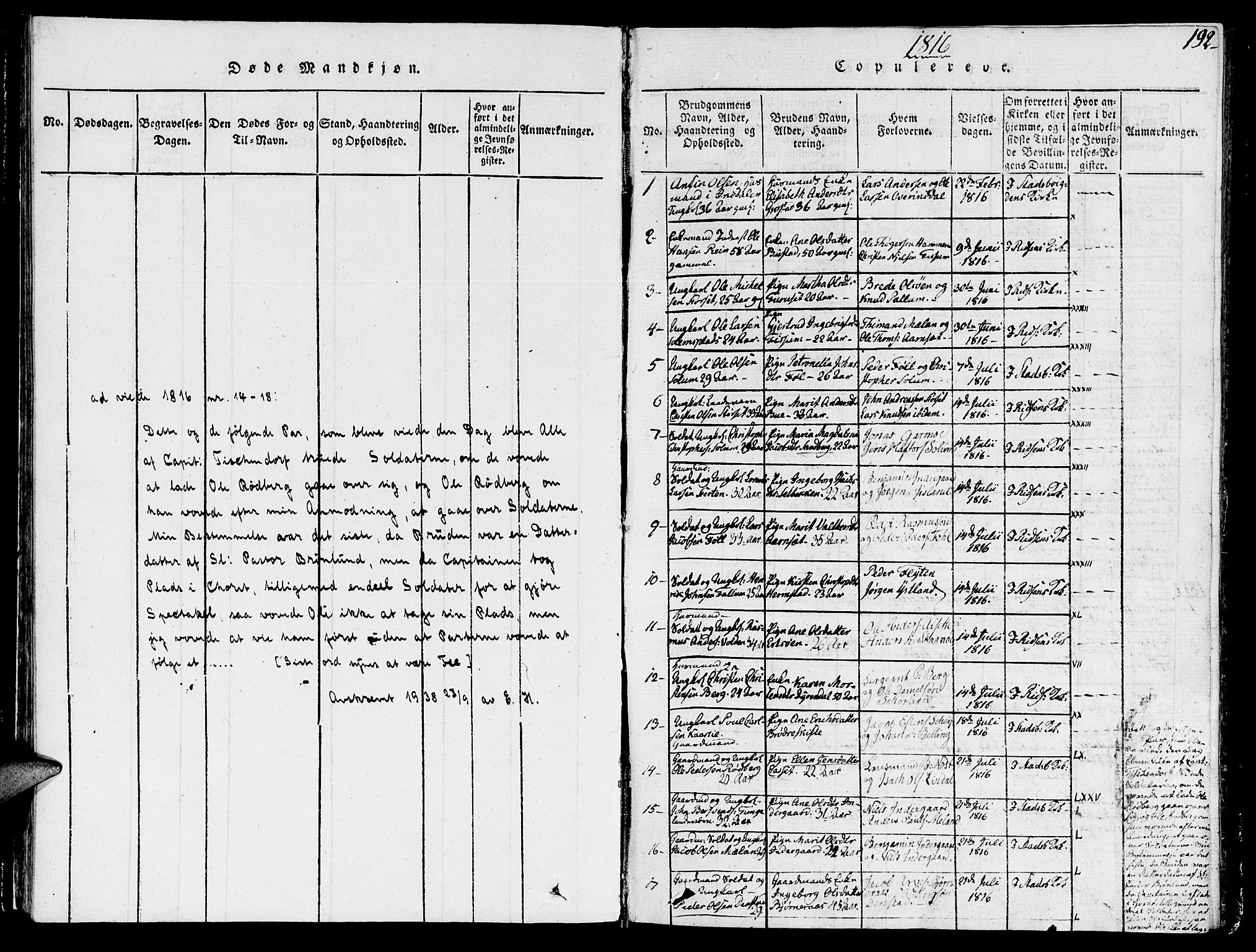 Ministerialprotokoller, klokkerbøker og fødselsregistre - Sør-Trøndelag, SAT/A-1456/646/L0608: Parish register (official) no. 646A06, 1816-1825, p. 192