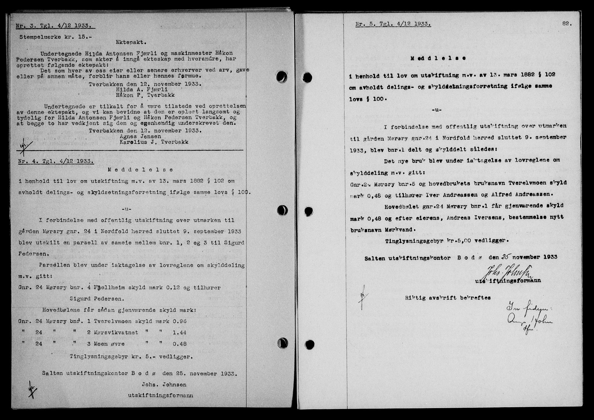 Salten sorenskriveri, SAT/A-4578/1/2/2C/L0064: Mortgage book no. 54, 1933-1934, Deed date: 04.12.1933