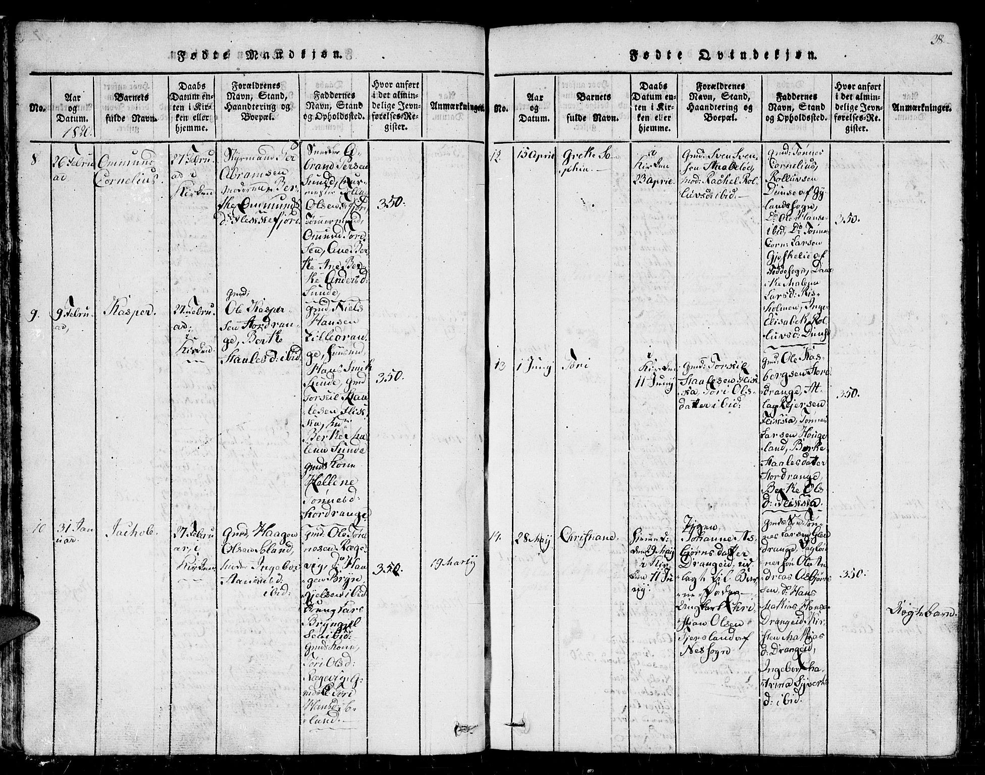 Flekkefjord sokneprestkontor, AV/SAK-1111-0012/F/Fb/Fbc/L0003: Parish register (copy) no. B 3, 1815-1826, p. 38