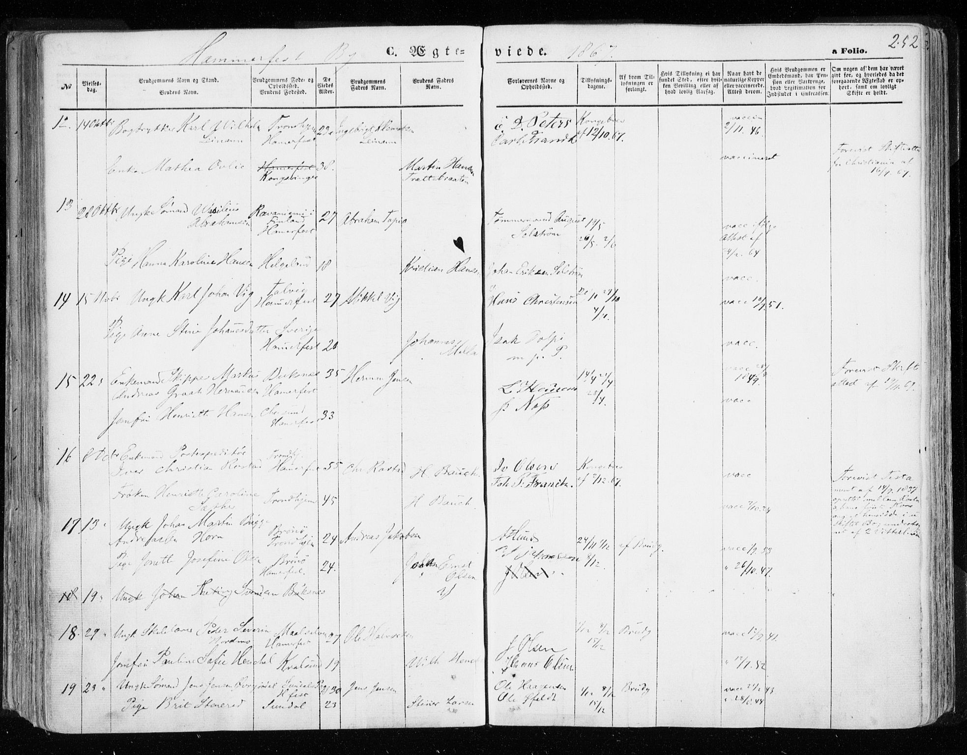 Hammerfest sokneprestkontor, SATØ/S-1347/H/Ha/L0005.kirke: Parish register (official) no. 5, 1857-1869, p. 252