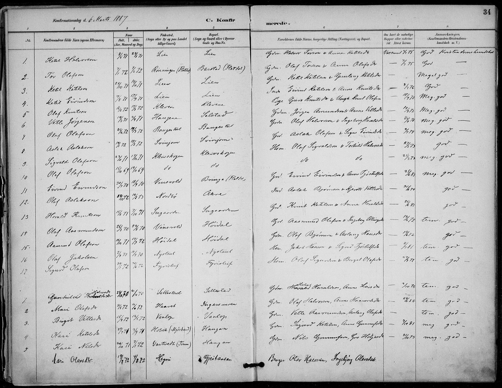 Seljord kirkebøker, SAKO/A-20/F/Fc/L0002: Parish register (official) no. III 2, 1887-1920, p. 34