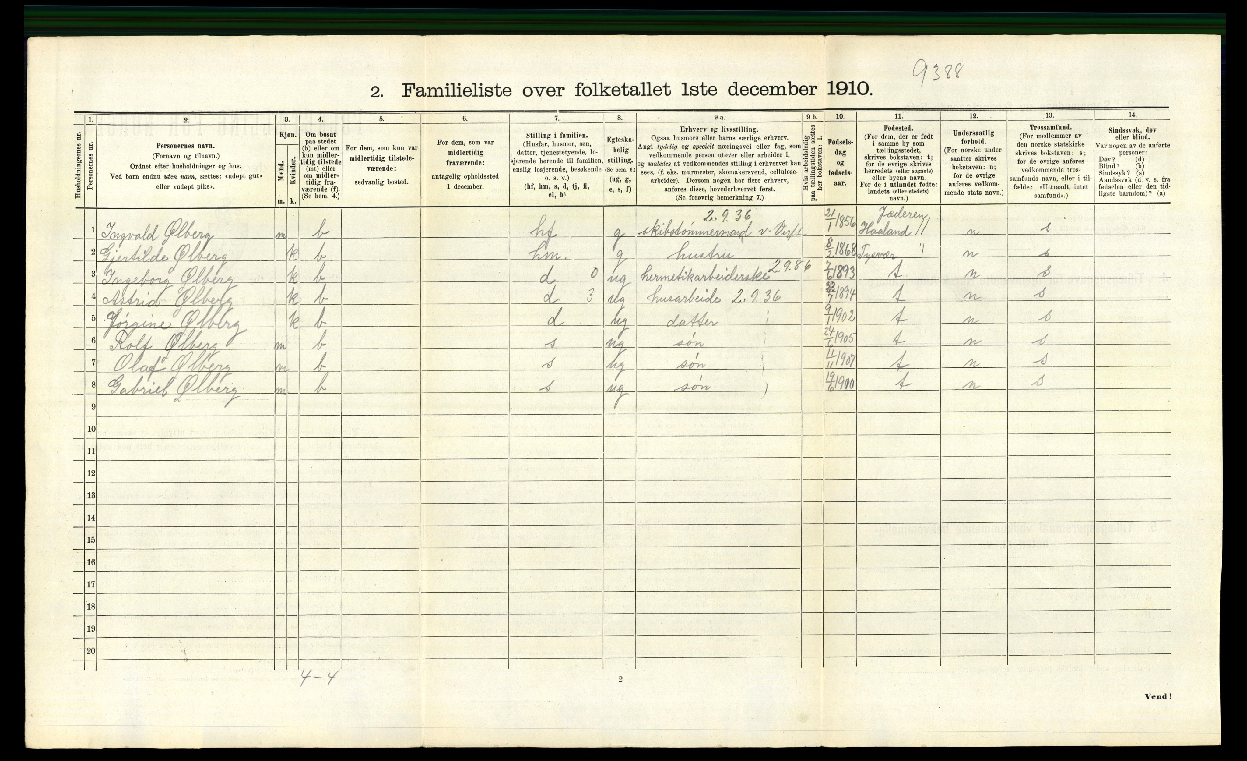 RA, 1910 census for Stavanger, 1910, p. 17305