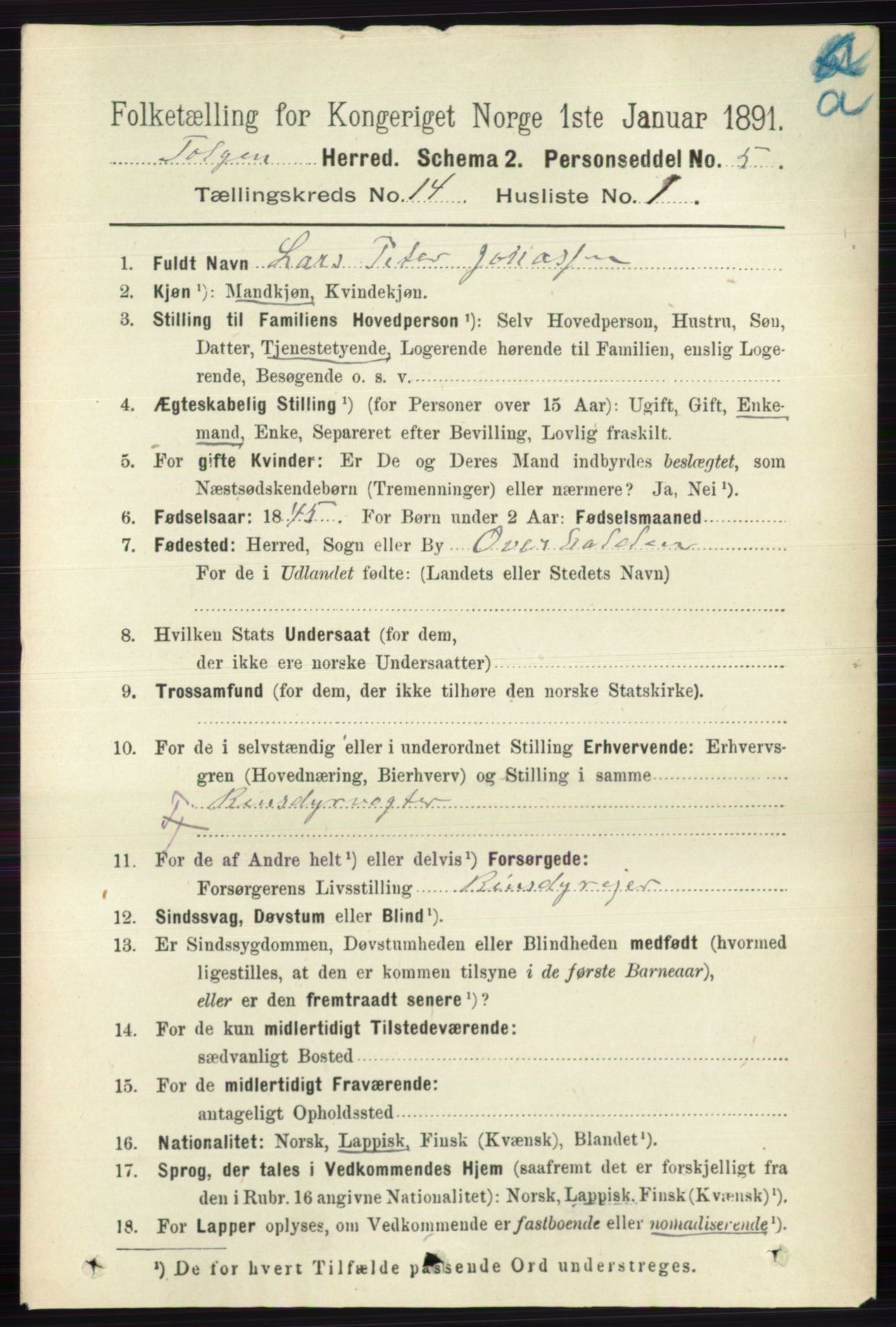 RA, 1891 census for 0436 Tolga, 1891, p. 4129