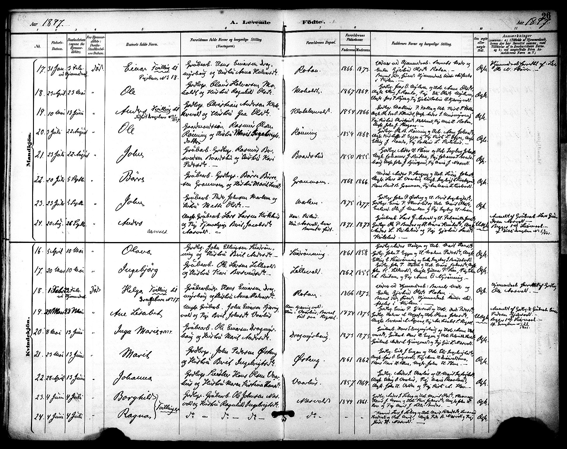 Ministerialprotokoller, klokkerbøker og fødselsregistre - Sør-Trøndelag, AV/SAT-A-1456/686/L0984: Parish register (official) no. 686A02, 1891-1906, p. 26