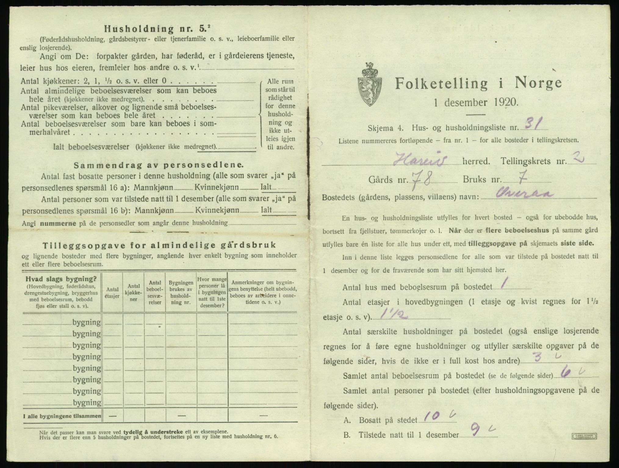 SAT, 1920 census for Hareid, 1920, p. 151