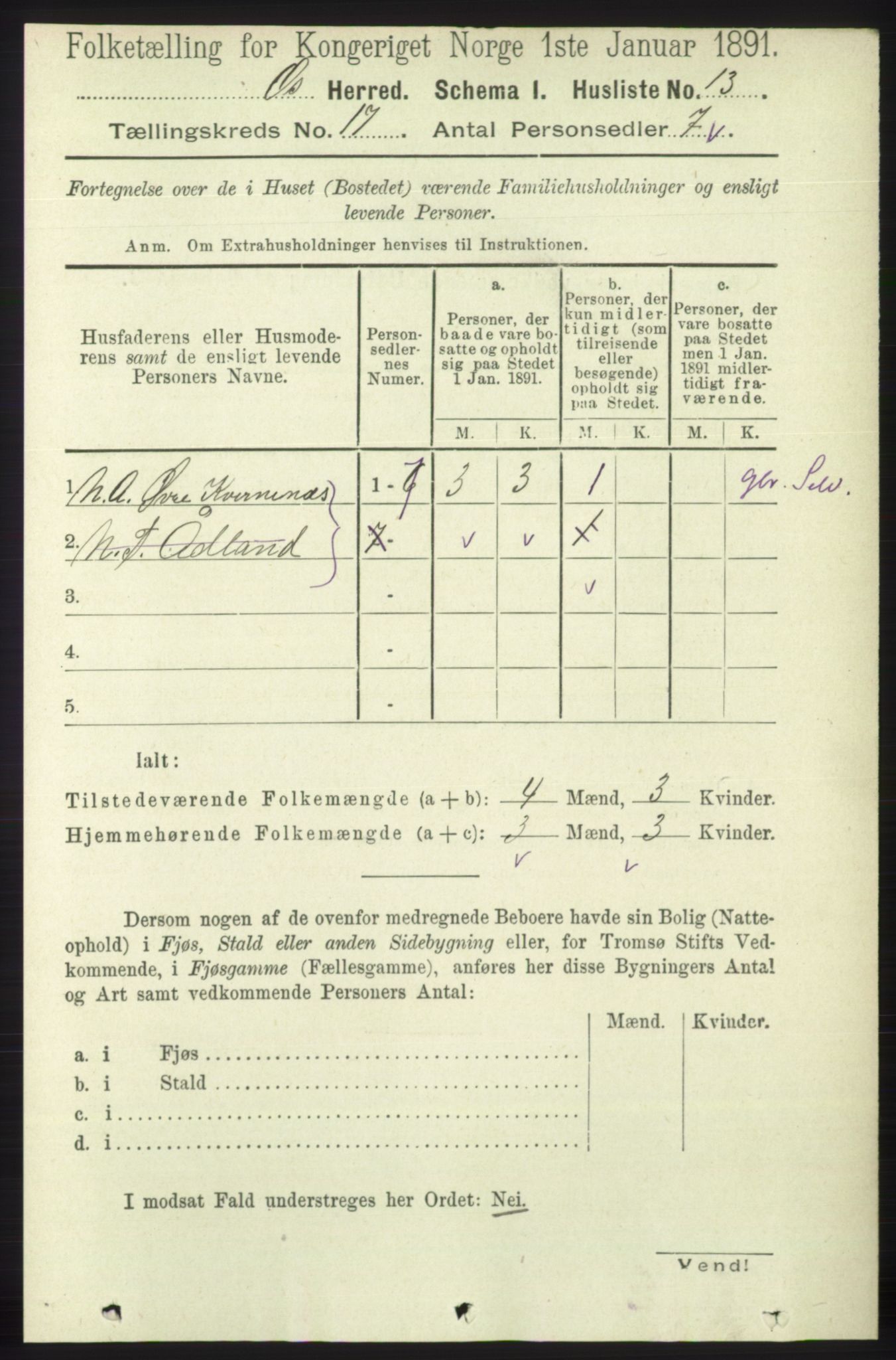 RA, 1891 census for 1243 Os, 1891, p. 3708