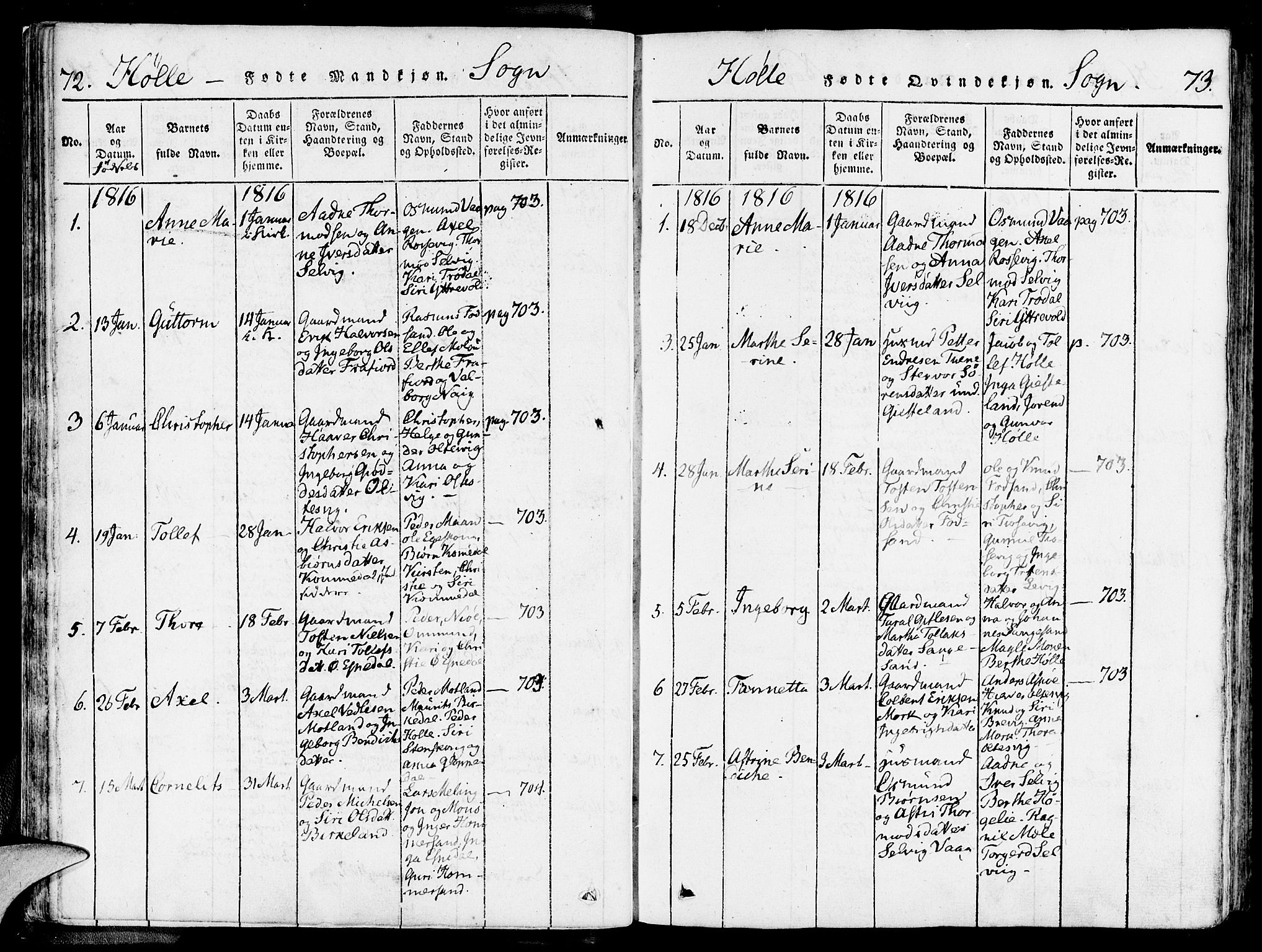 Strand sokneprestkontor, SAST/A-101828/H/Ha/Haa/L0004: Parish register (official) no. A 4 /2, 1816-1833, p. 72-73