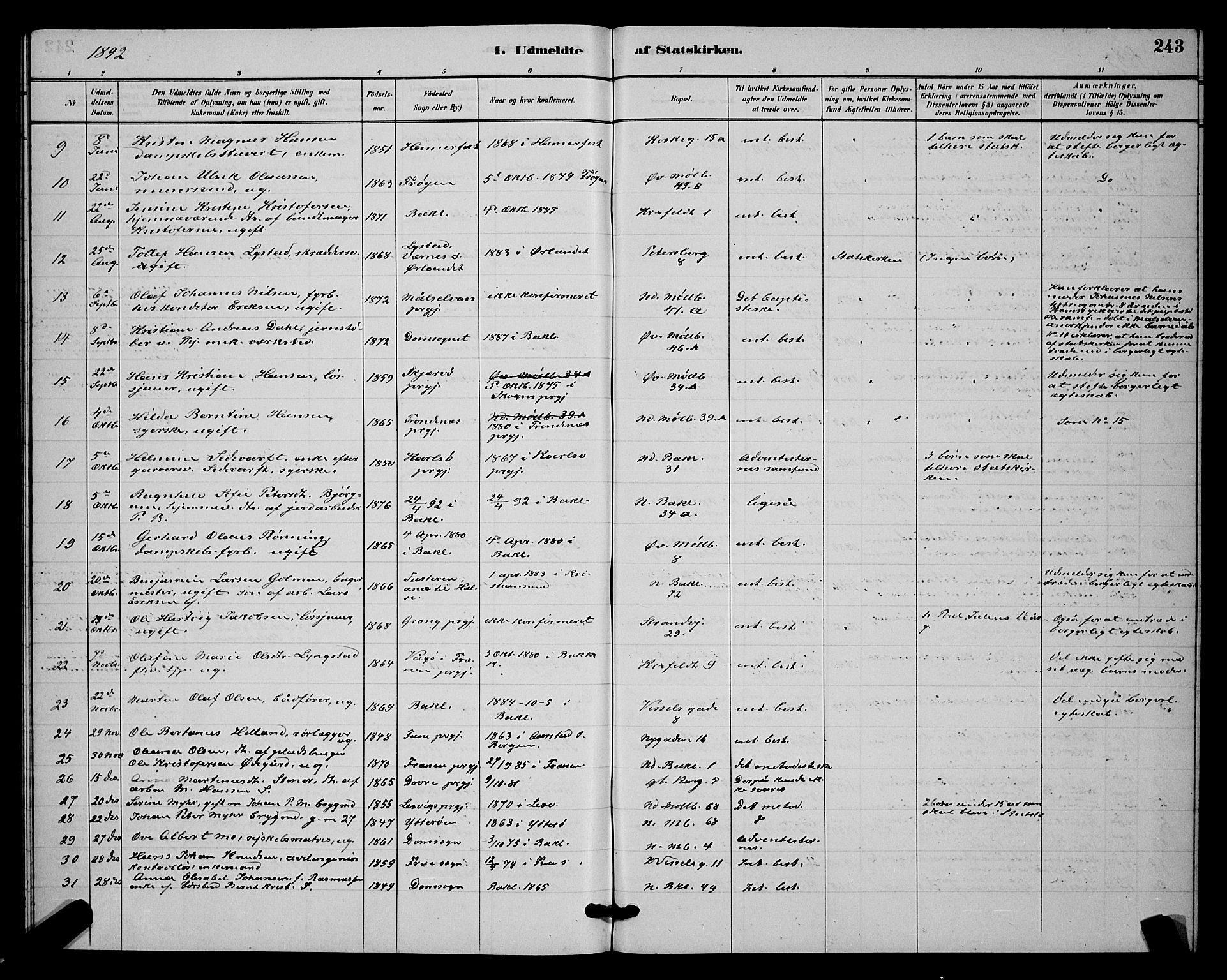 Ministerialprotokoller, klokkerbøker og fødselsregistre - Sør-Trøndelag, SAT/A-1456/604/L0223: Parish register (copy) no. 604C06, 1886-1897, p. 243