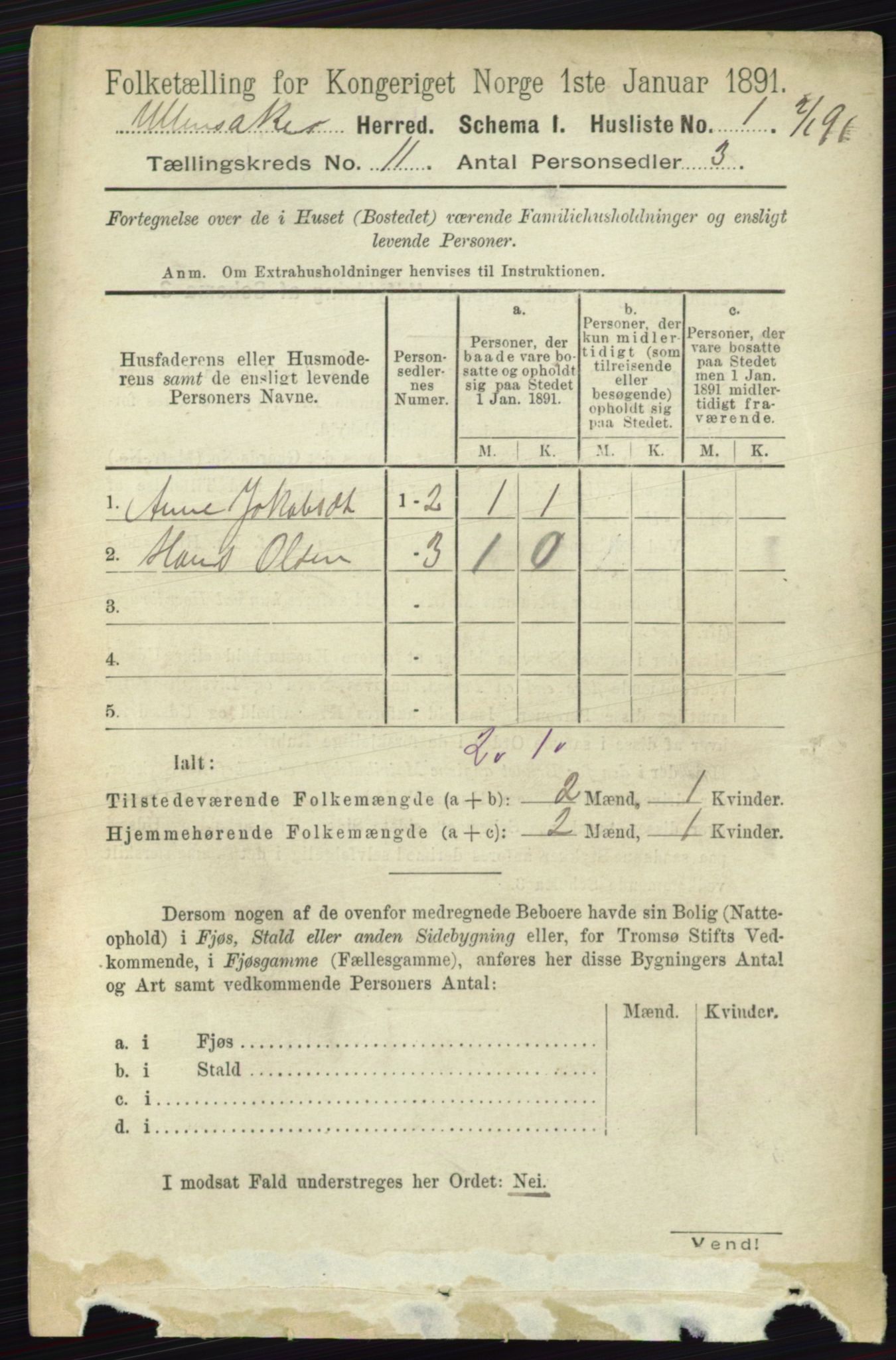 RA, 1891 census for 0235 Ullensaker, 1891, p. 4810