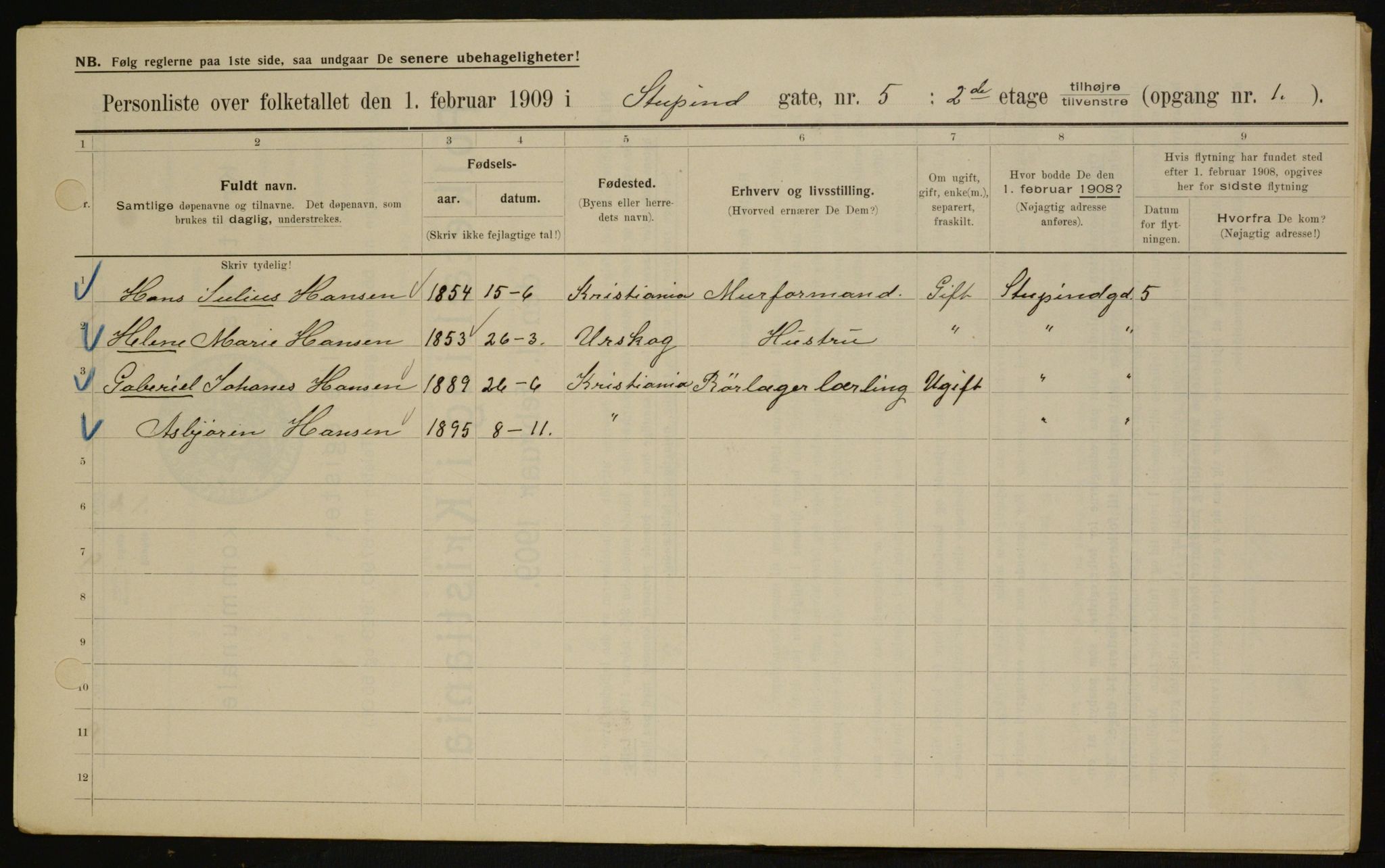 OBA, Municipal Census 1909 for Kristiania, 1909, p. 94590