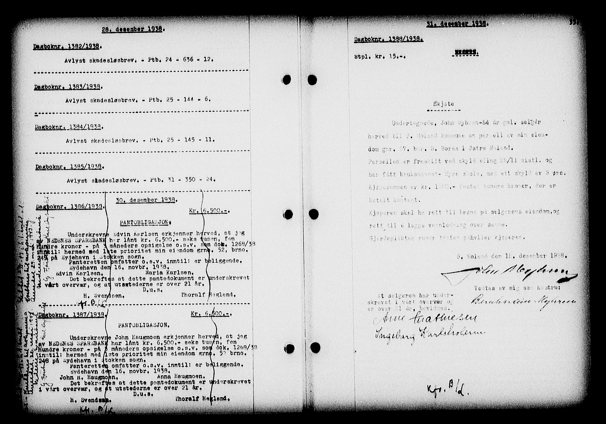 Nedenes sorenskriveri, AV/SAK-1221-0006/G/Gb/Gba/L0046: Mortgage book no. 42, 1938-1939, Diary no: : 1388/1938