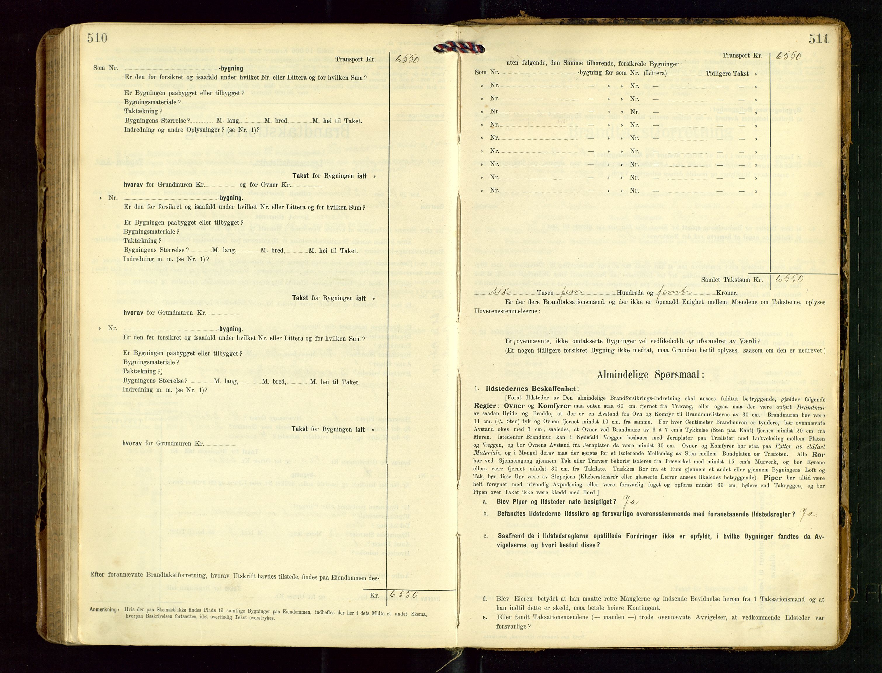 Torvestad lensmannskontor, SAST/A-100307/1/Gob/L0004: "Brandtaxationsprotokol for Torvestad Lensmannsdistrikt", 1909-1923, p. 510-511