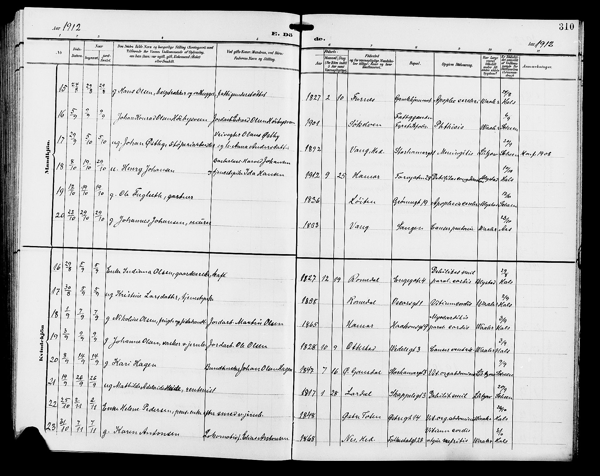 Hamar prestekontor, AV/SAH-DOMPH-002/H/Ha/Hab/L0001: Parish register (copy) no. 1, 1899-1914, p. 310