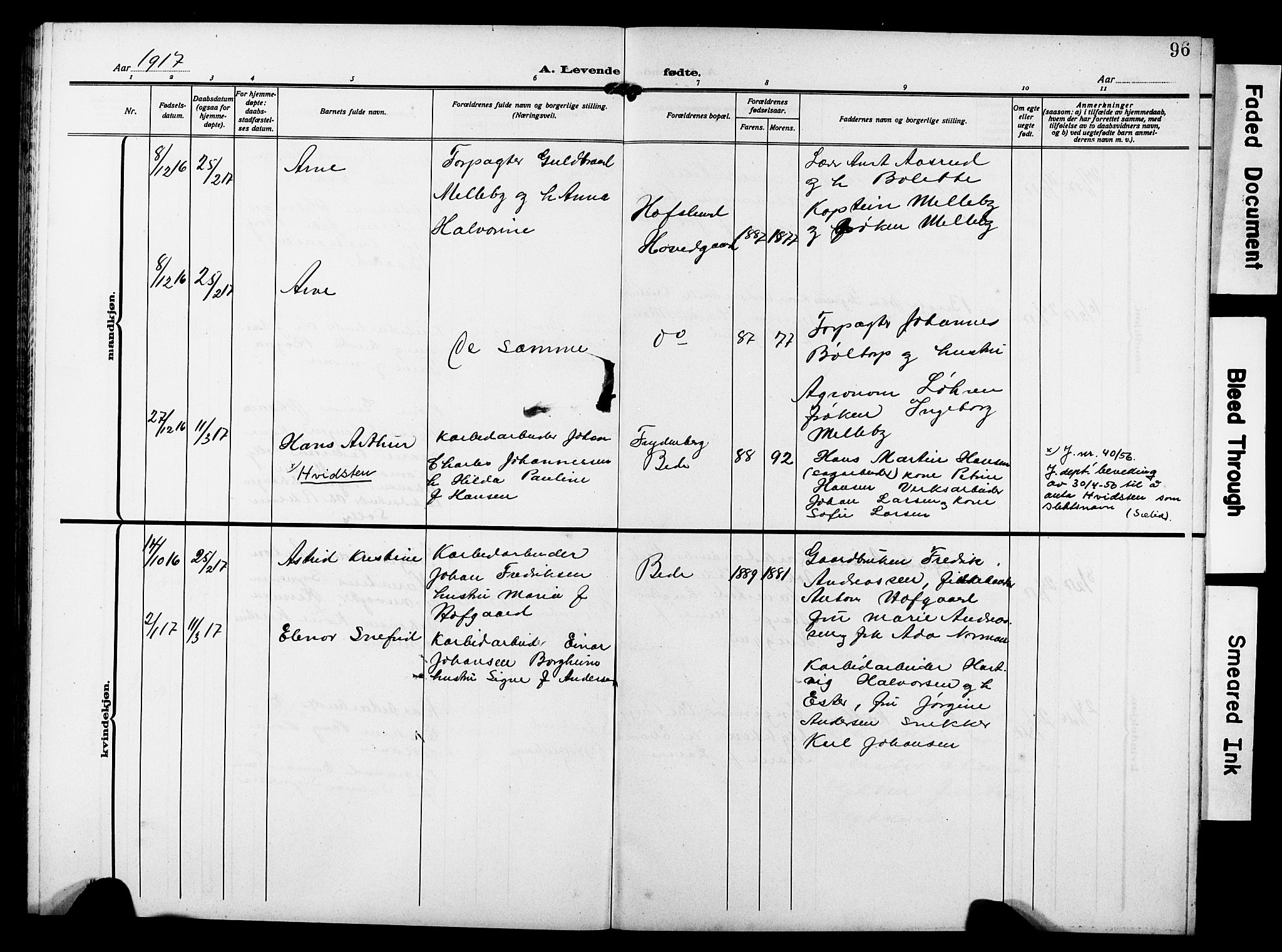 Skjeberg prestekontor Kirkebøker, AV/SAO-A-10923/G/Gd/L0001: Parish register (copy) no. IV 1, 1907-1917, p. 96